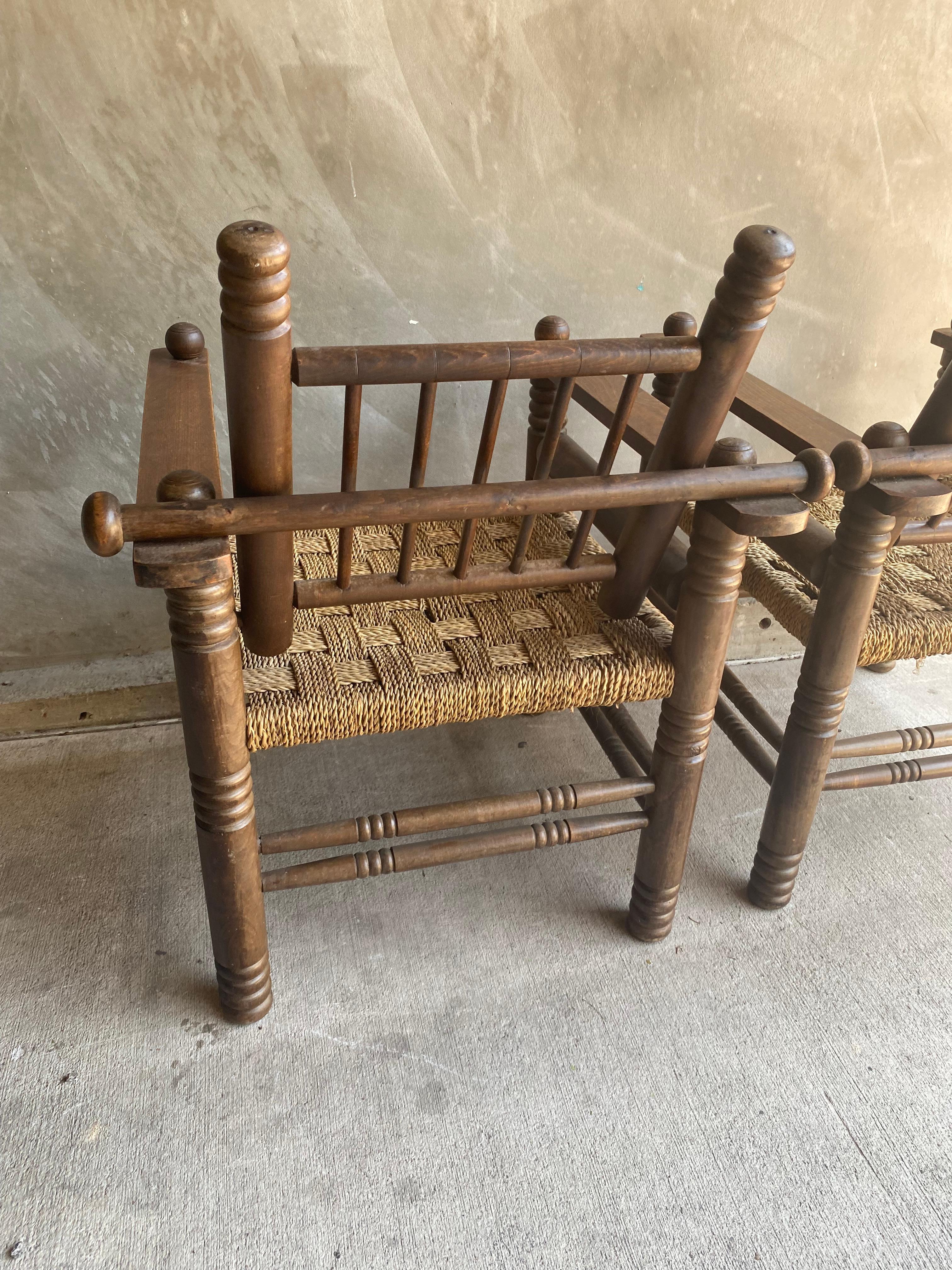Pair of Oak and Rush Chairs by Charles Dudouyt, France, 1940's 10