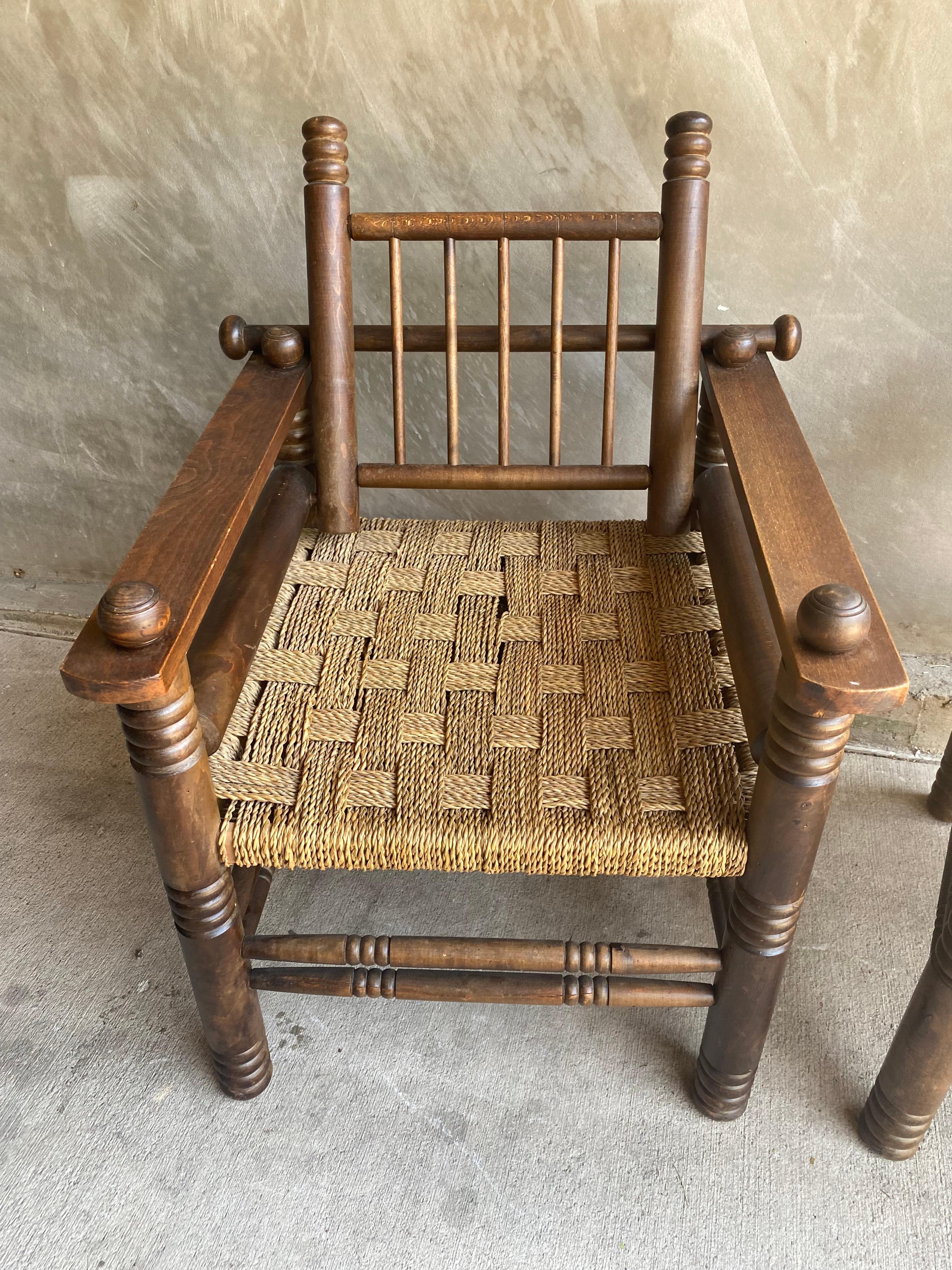 Pair of Oak and Rush Chairs by Charles Dudouyt, France, 1940's 11