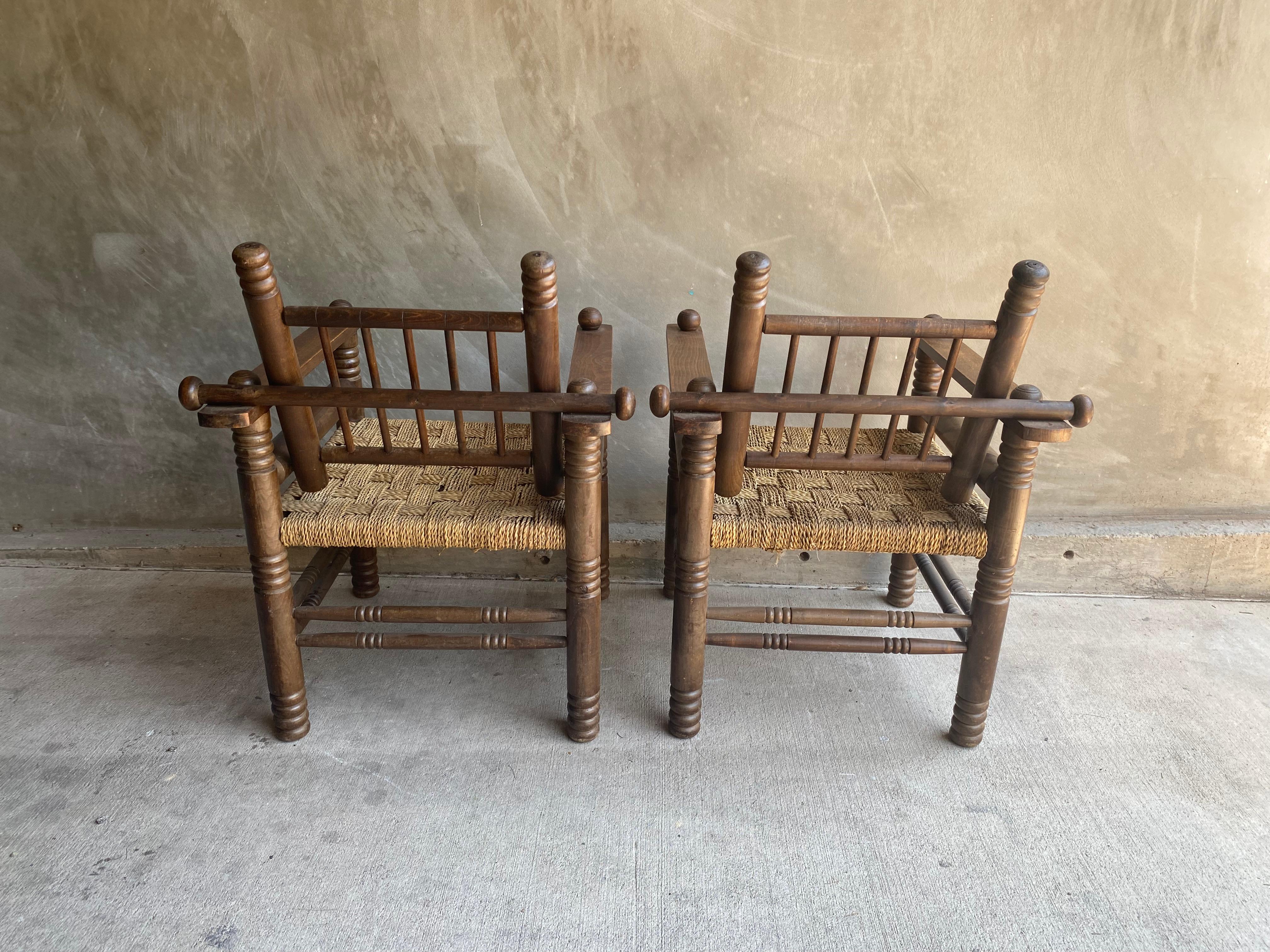 Pair of Oak and Rush Chairs by Charles Dudouyt, France, 1940's 12