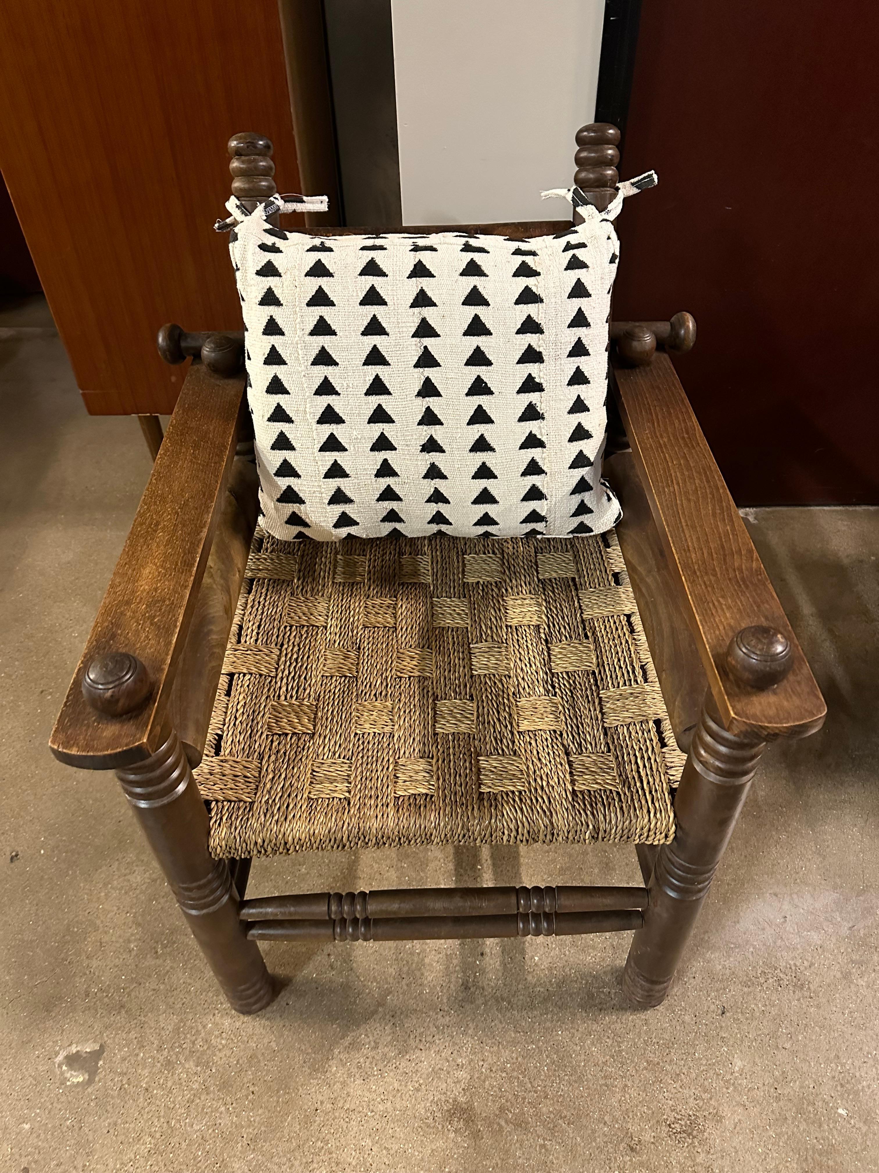 French Pair of Oak and Rush Chairs by Charles Dudouyt, France, 1940's