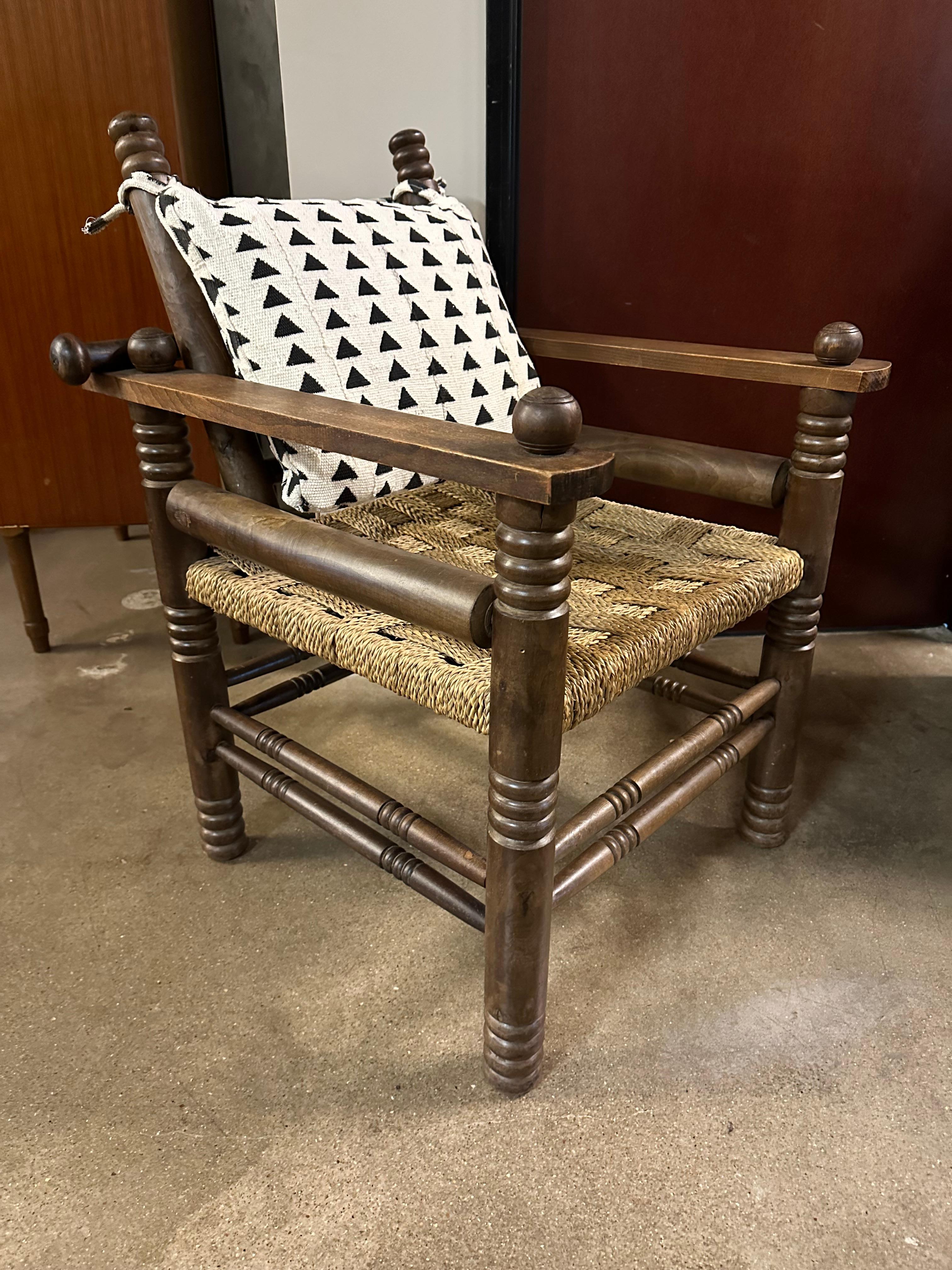 Hand-Woven Pair of Oak and Rush Chairs by Charles Dudouyt, France, 1940's