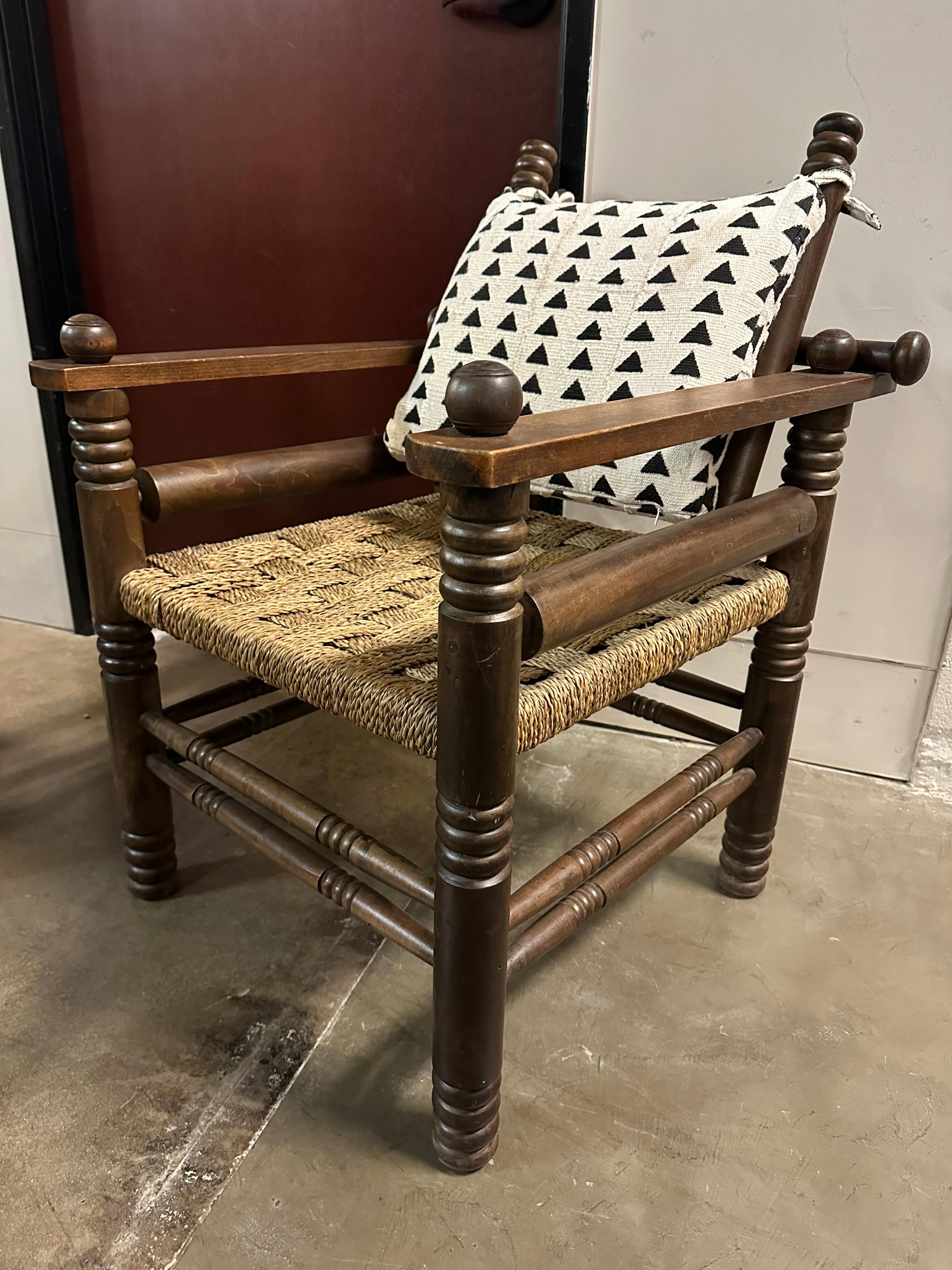 Pair of Oak and Rush Chairs by Charles Dudouyt, France, 1940's 1