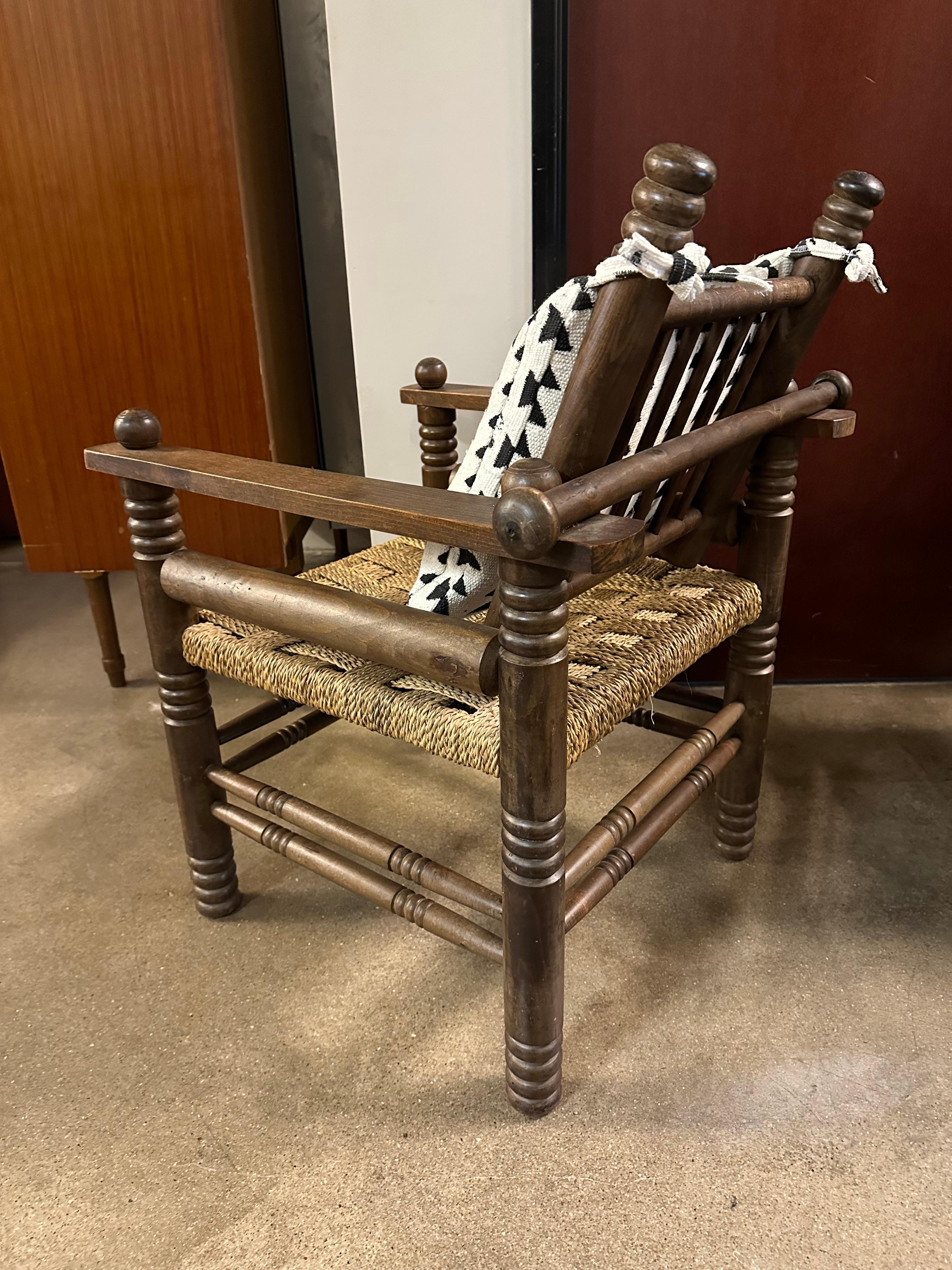 Pair of Oak and Rush Chairs by Charles Dudouyt, France, 1940's 2