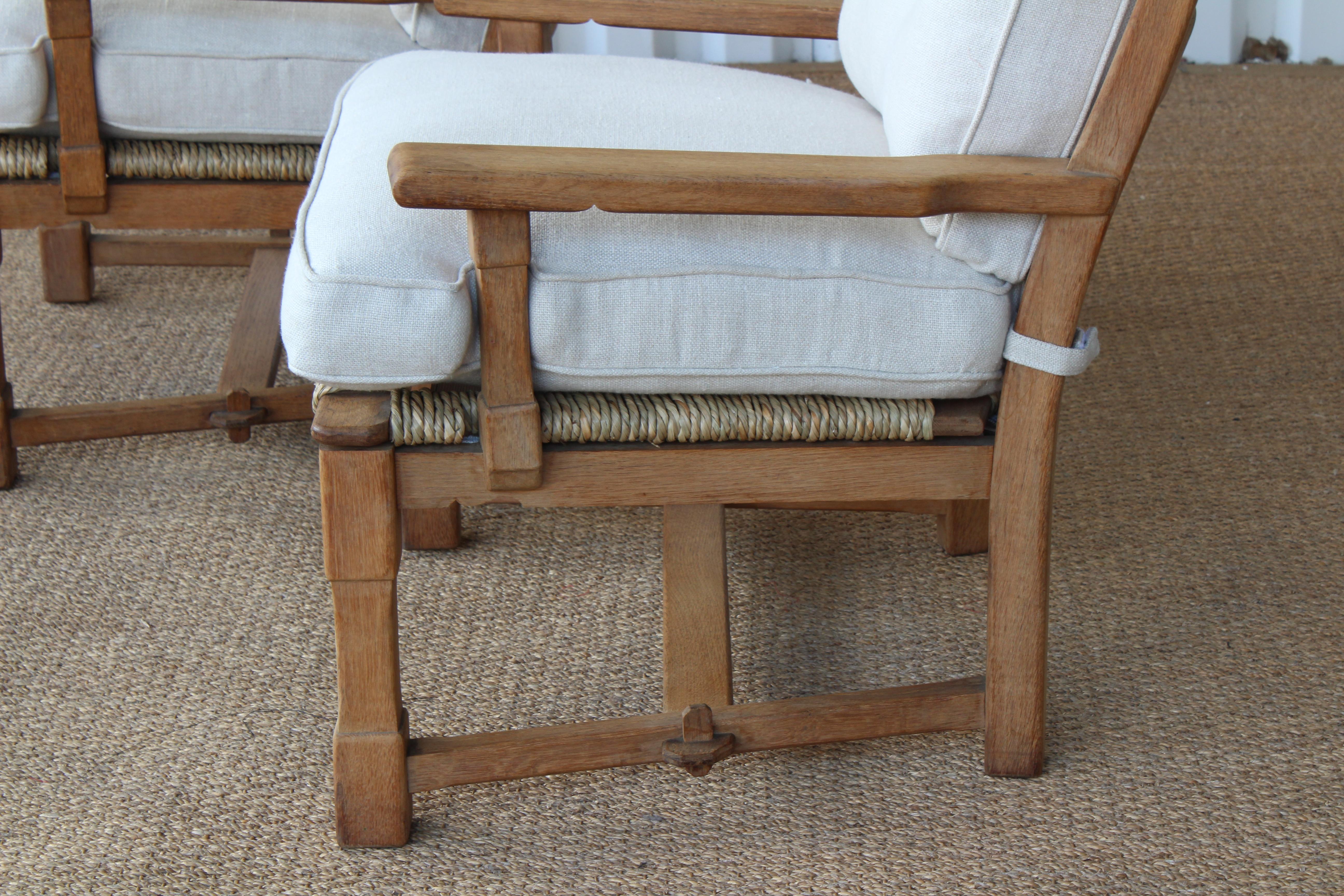 Mid-20th Century Pair of Oak and Seagrass Chairs, France, 1950s