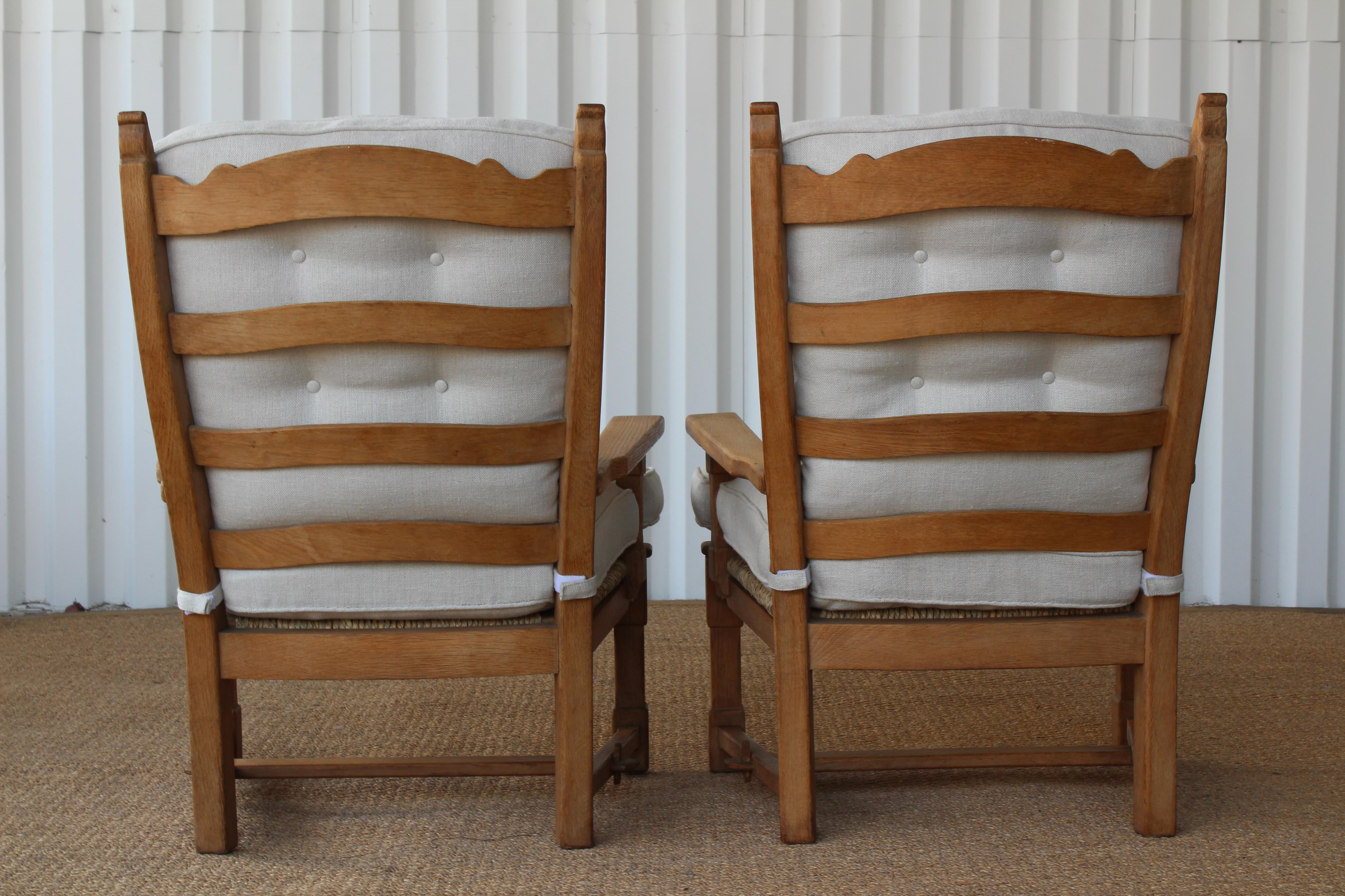 Linen Pair of Oak and Seagrass Chairs, France, 1950s