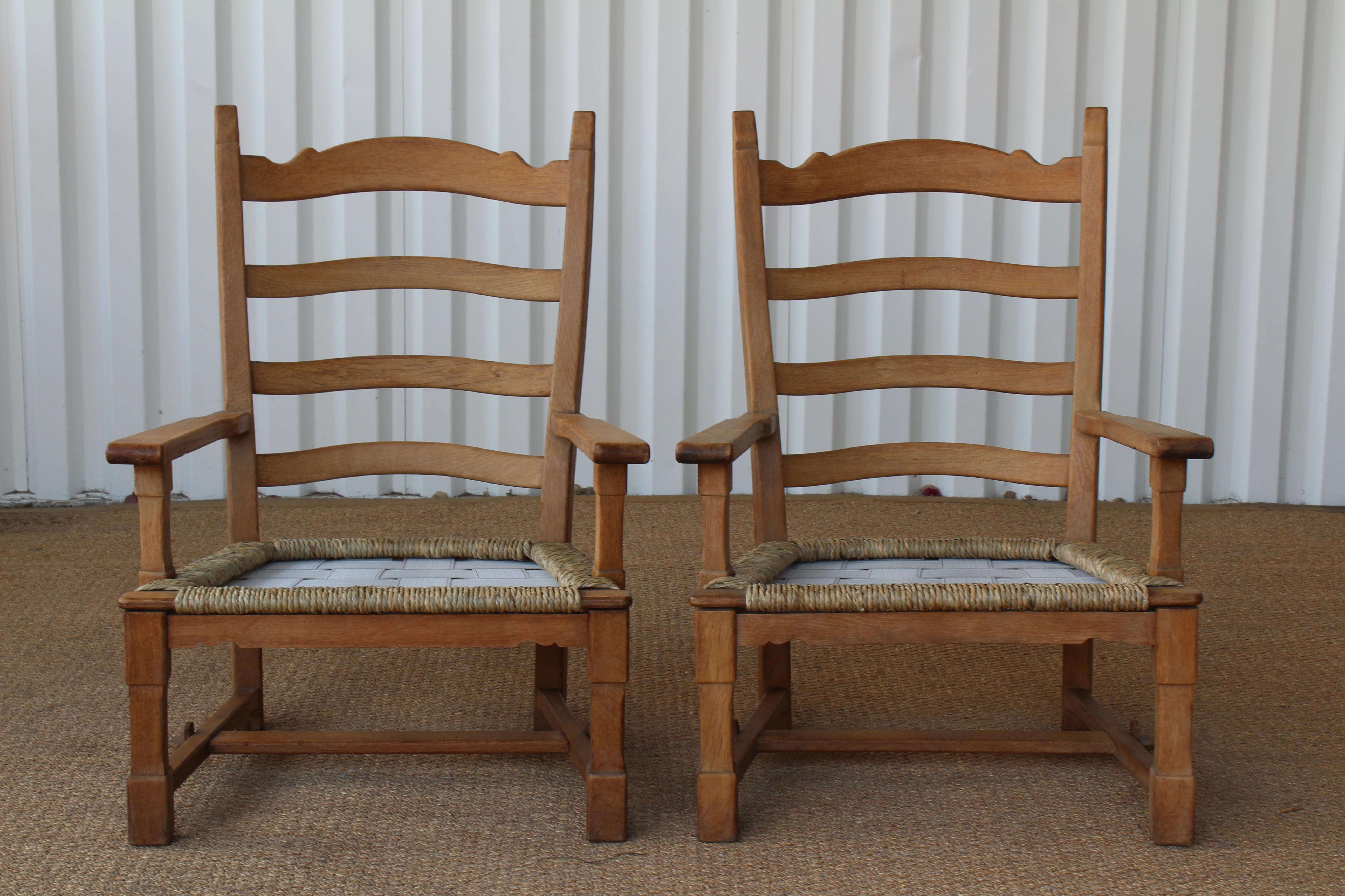 Pair of Oak and Seagrass Chairs, France, 1950s 1