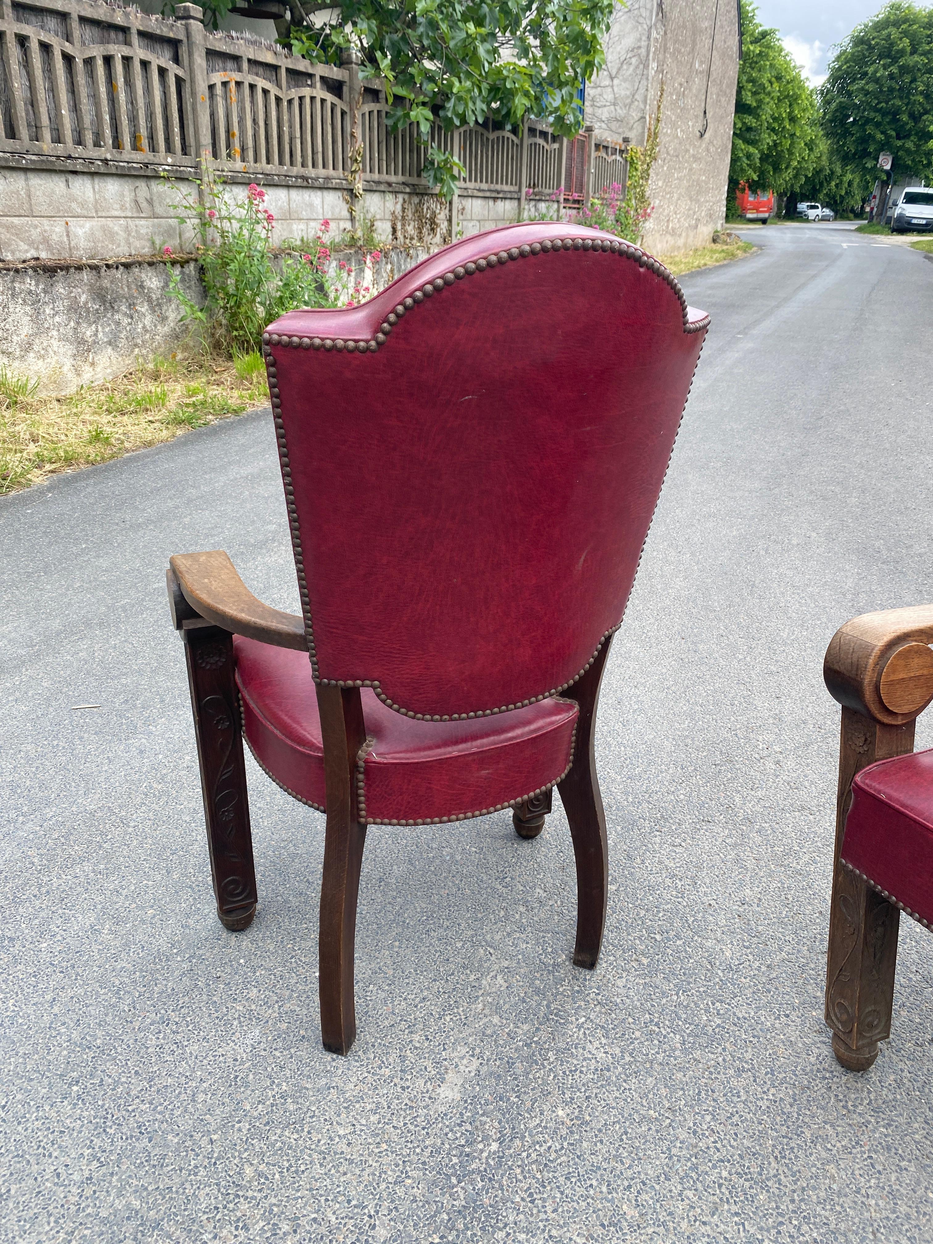 Paire de fauteuils en chêne et paille 