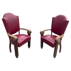Pair of oak and straw armchairs "Dudouyt" or Chaleyssin