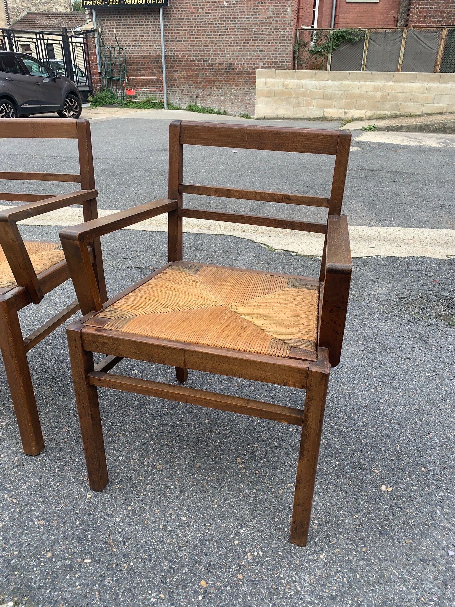 Paar Sessel aus Eiche und Stroh 