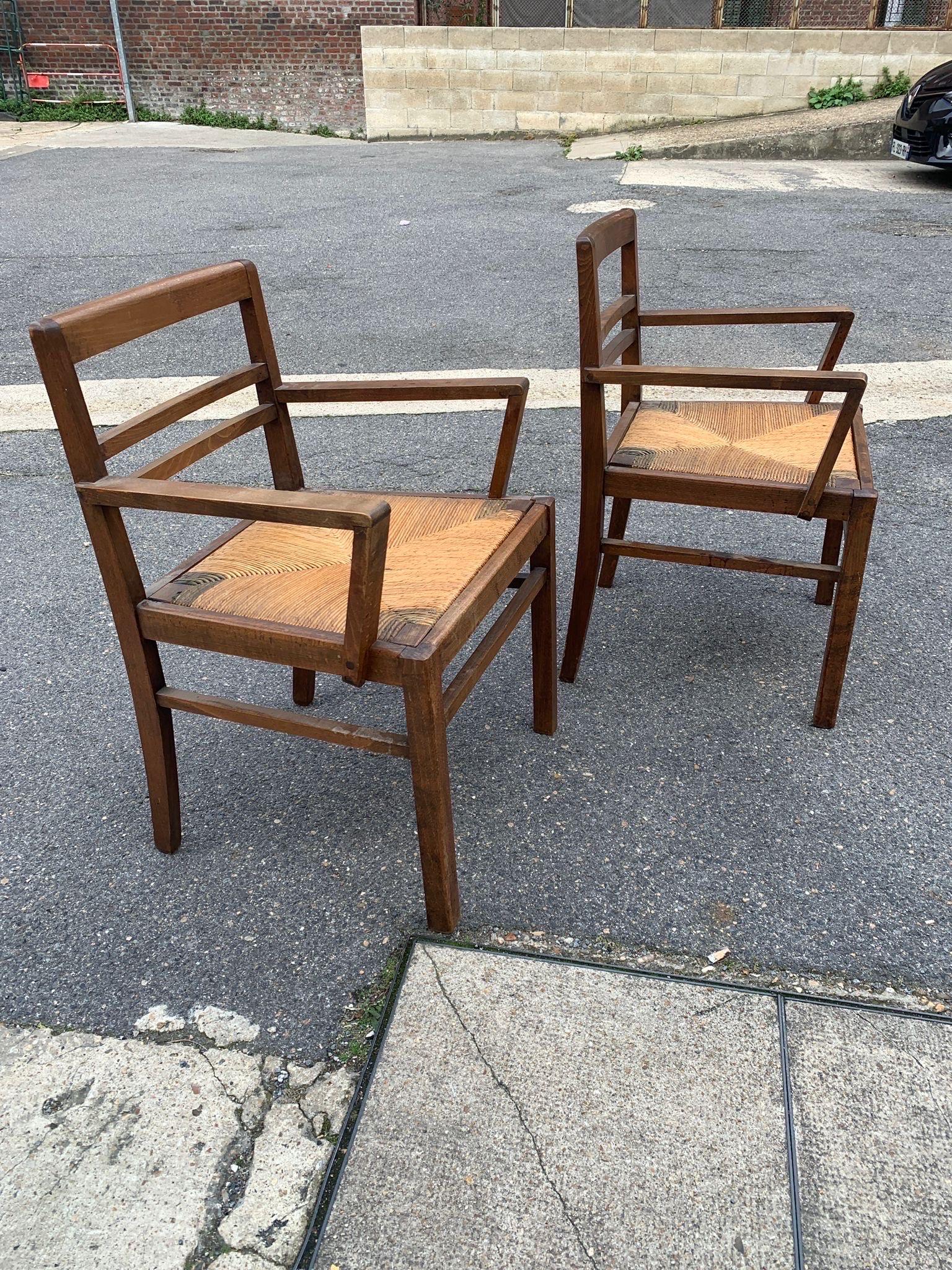 Paar Sessel aus Eiche und Stroh 