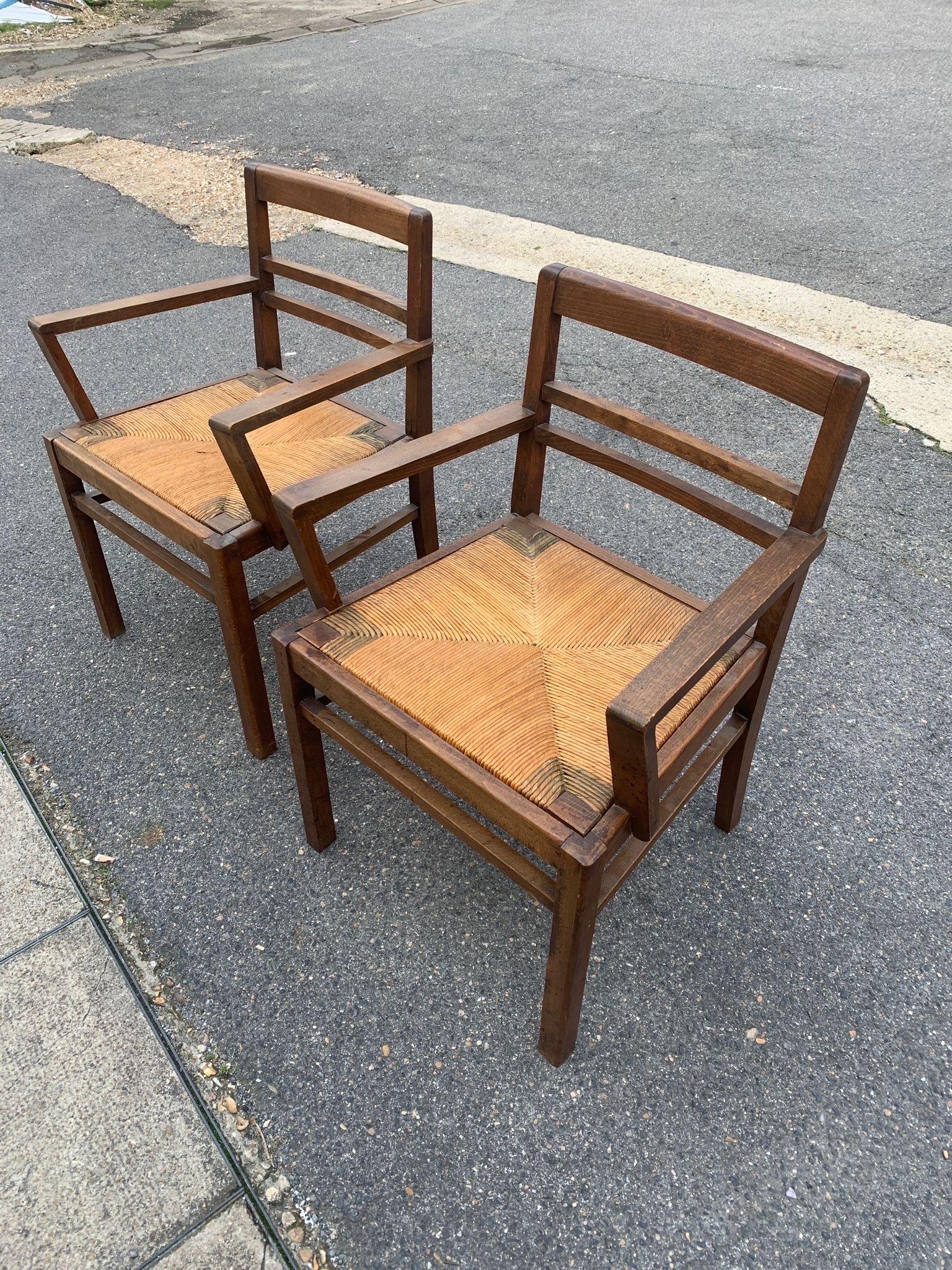 Paar Sessel aus Eiche und Stroh 