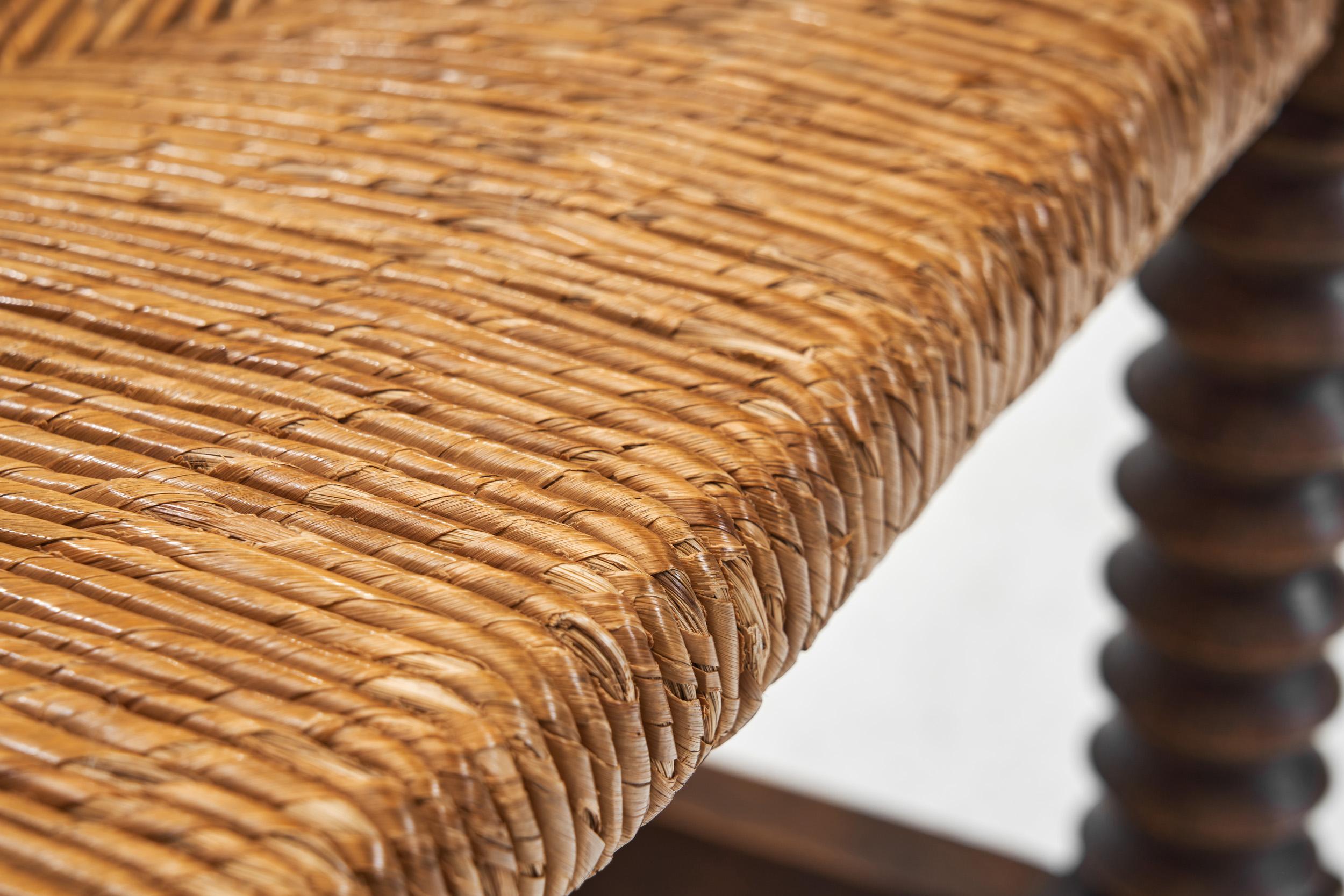 Pair of Oak and Woven Rush Chairs in the Manner of Charles Dudouyt, France 1940s For Sale 5