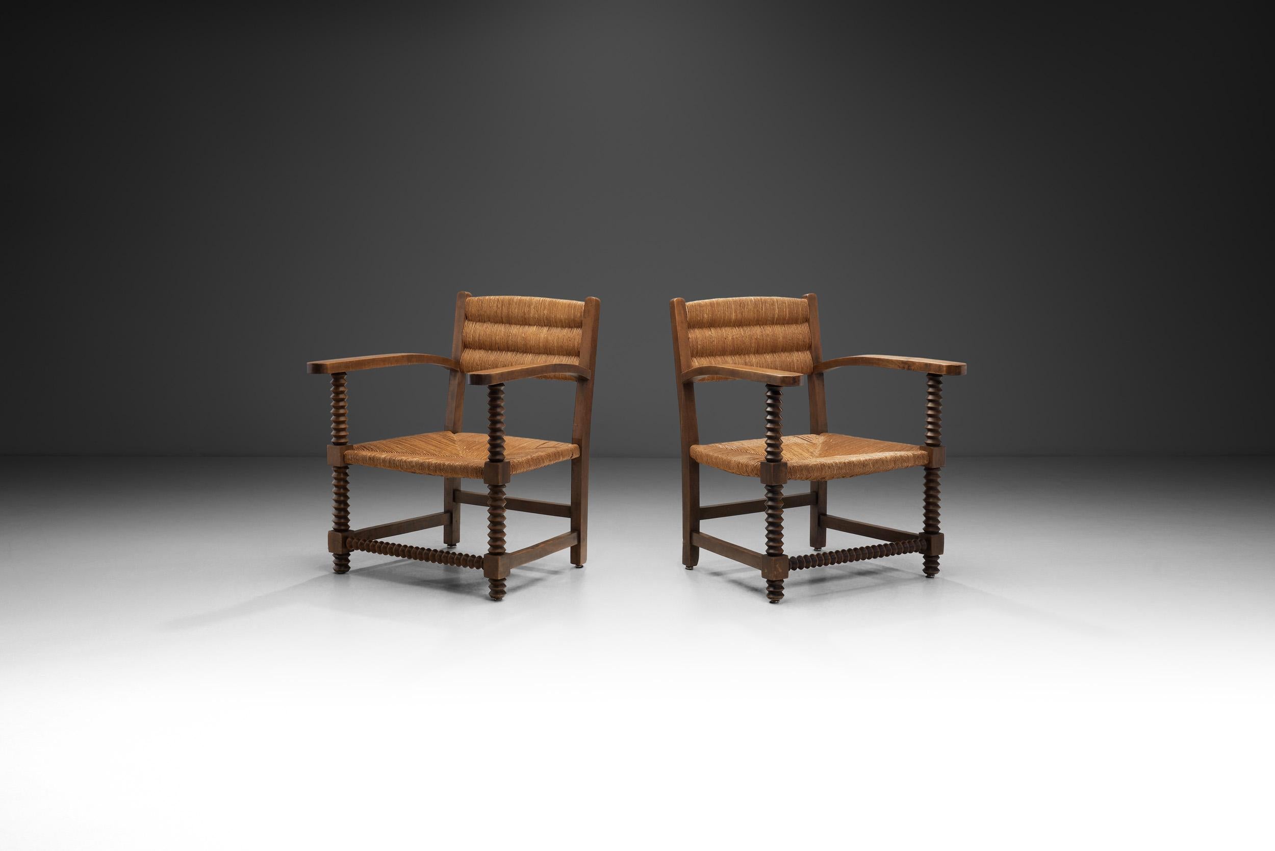 Charles Dudouyt's work was characterised by its simplicity and use of natural materials, such as oak, beech, and walnut. He favoured simple, geometric forms and often incorporated decorative elements, such as inlaid marquetry or carved details. This