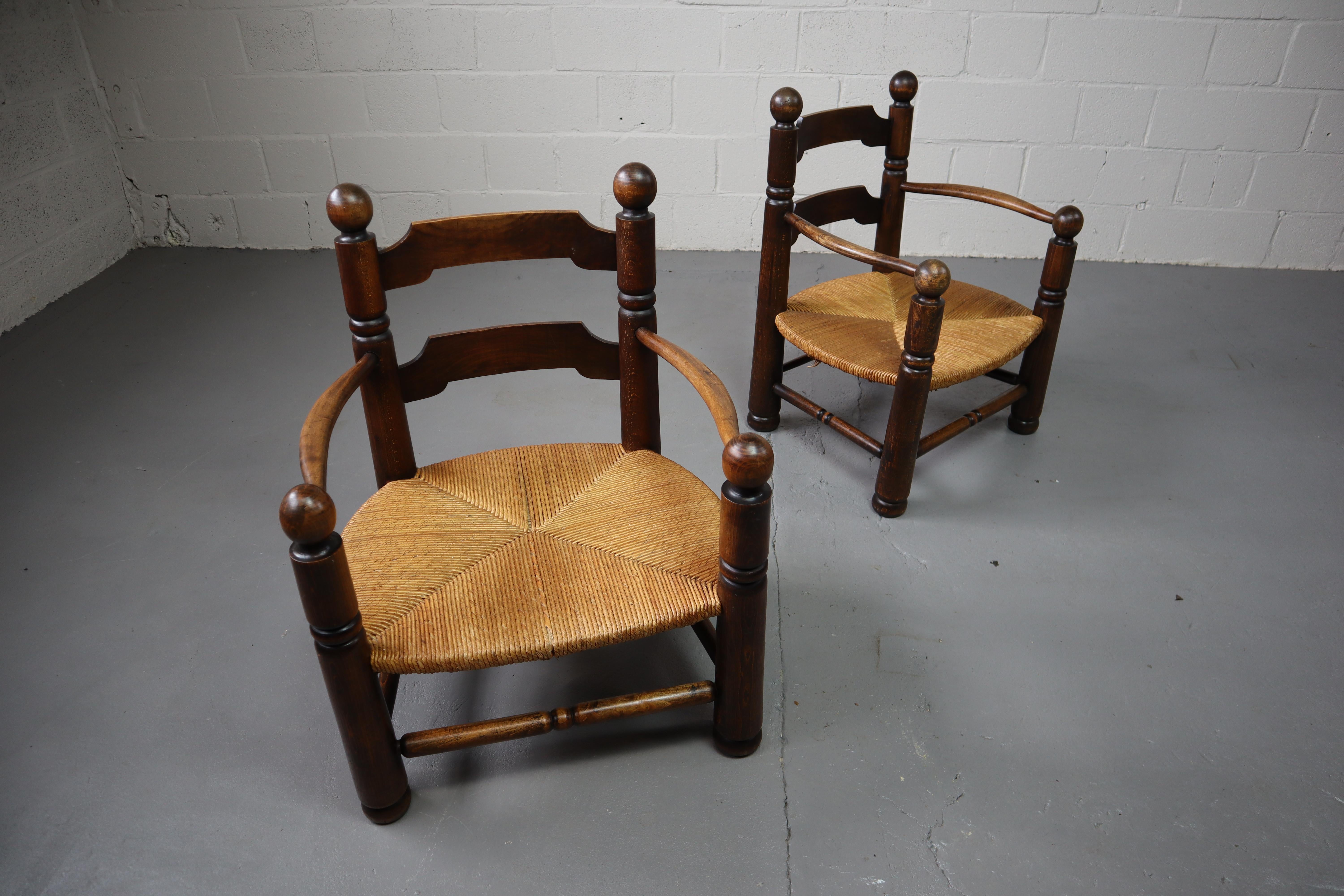 Pair of oak armchairs by Charles Dudouyt, 1940's For Sale 3