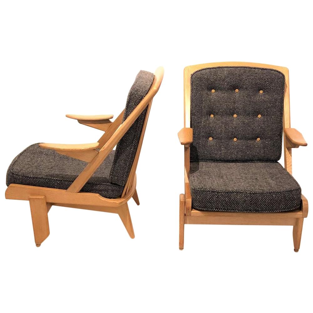 Pair of Oak Armchairs by Guillerme et Chambron