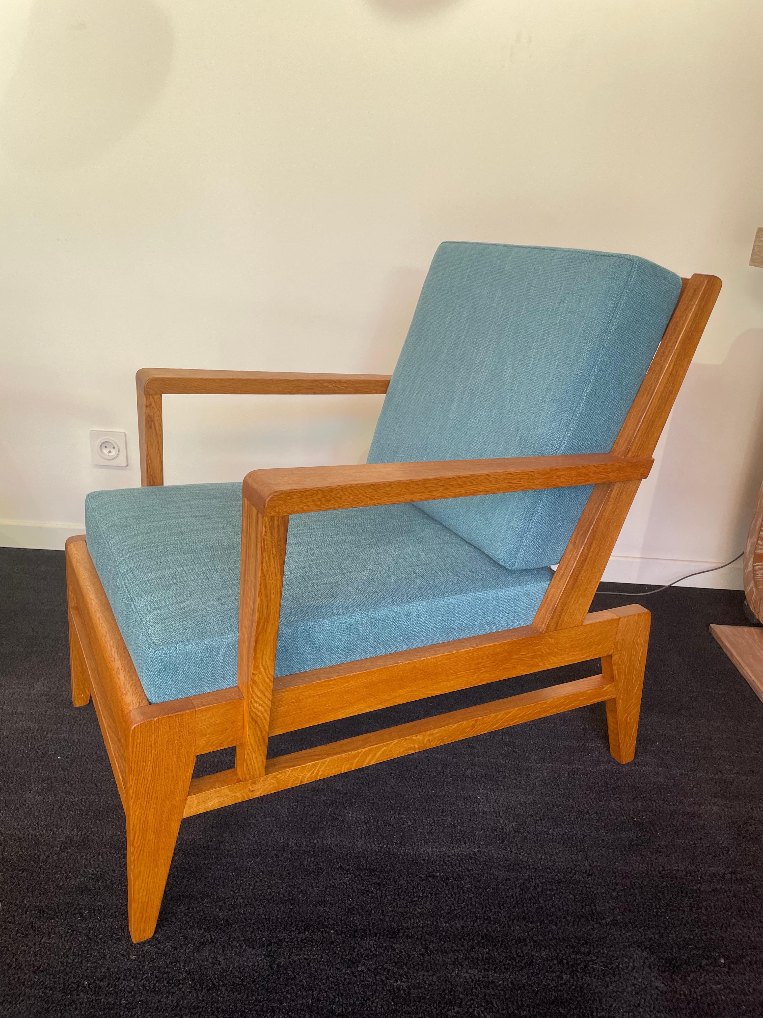 pair of oak armchairs by René Gabriel 1946 For Sale 3