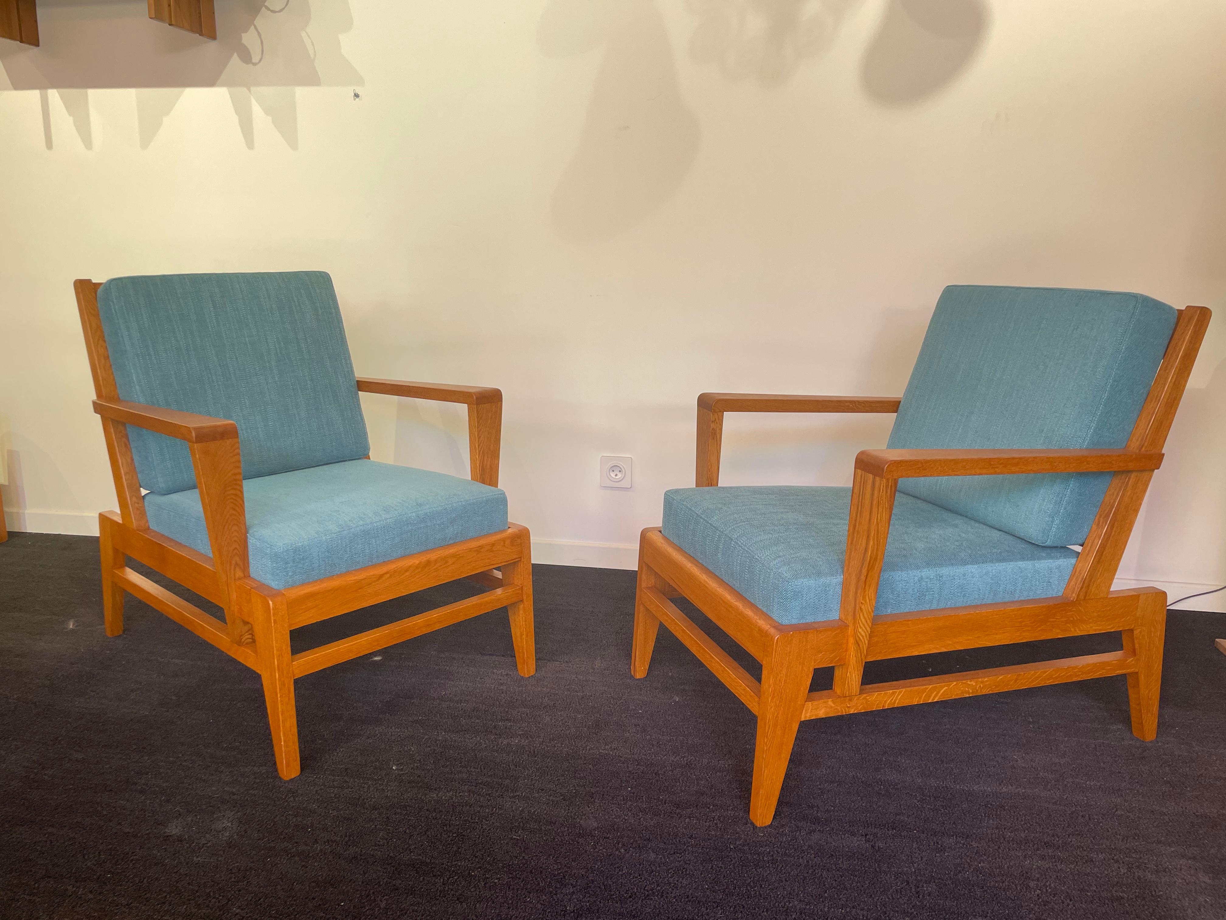 pair of oak armchairs by René Gabriel 1946 For Sale 4