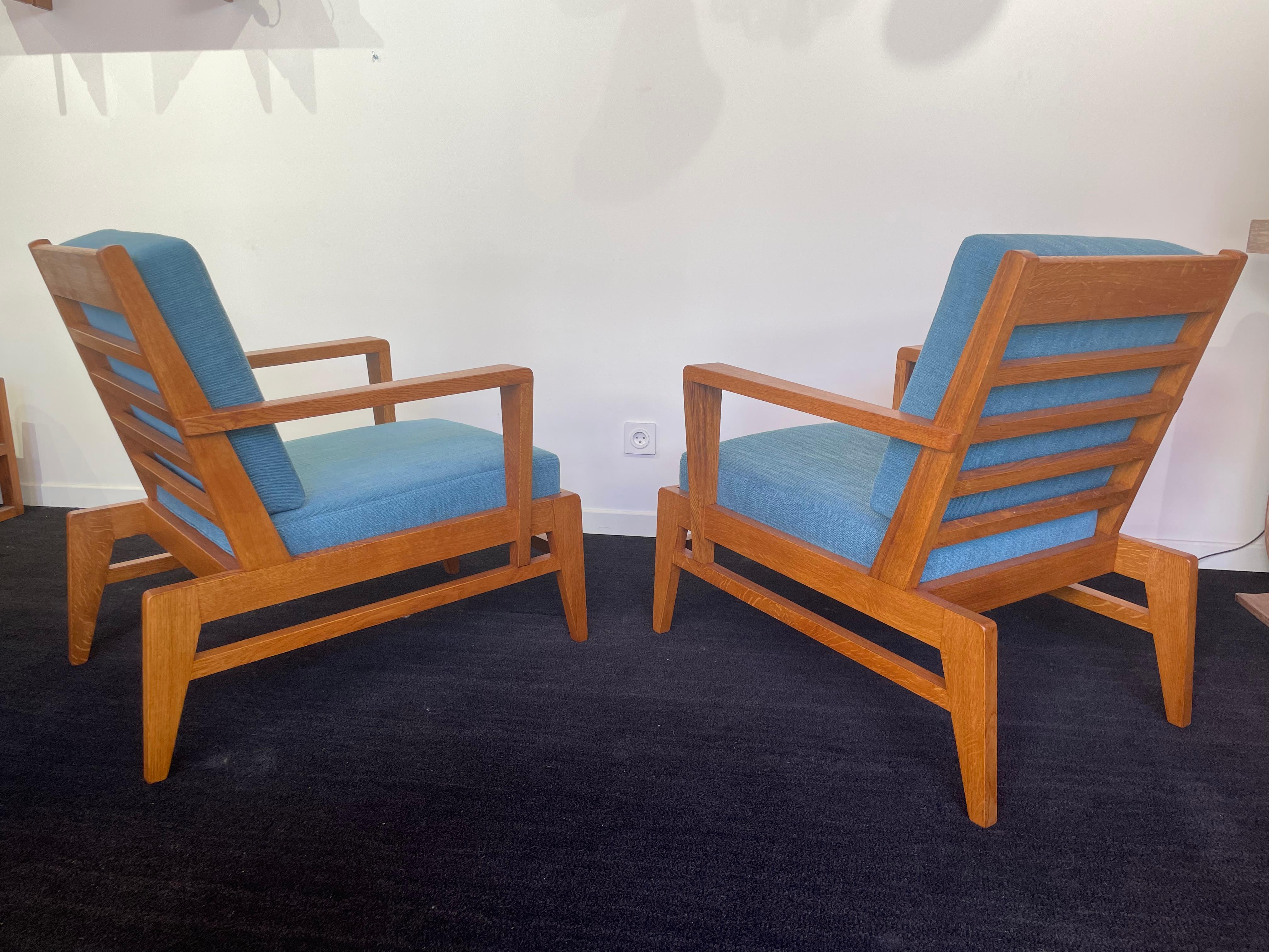 pair of oak armchairs by René Gabriel 1946 For Sale 7