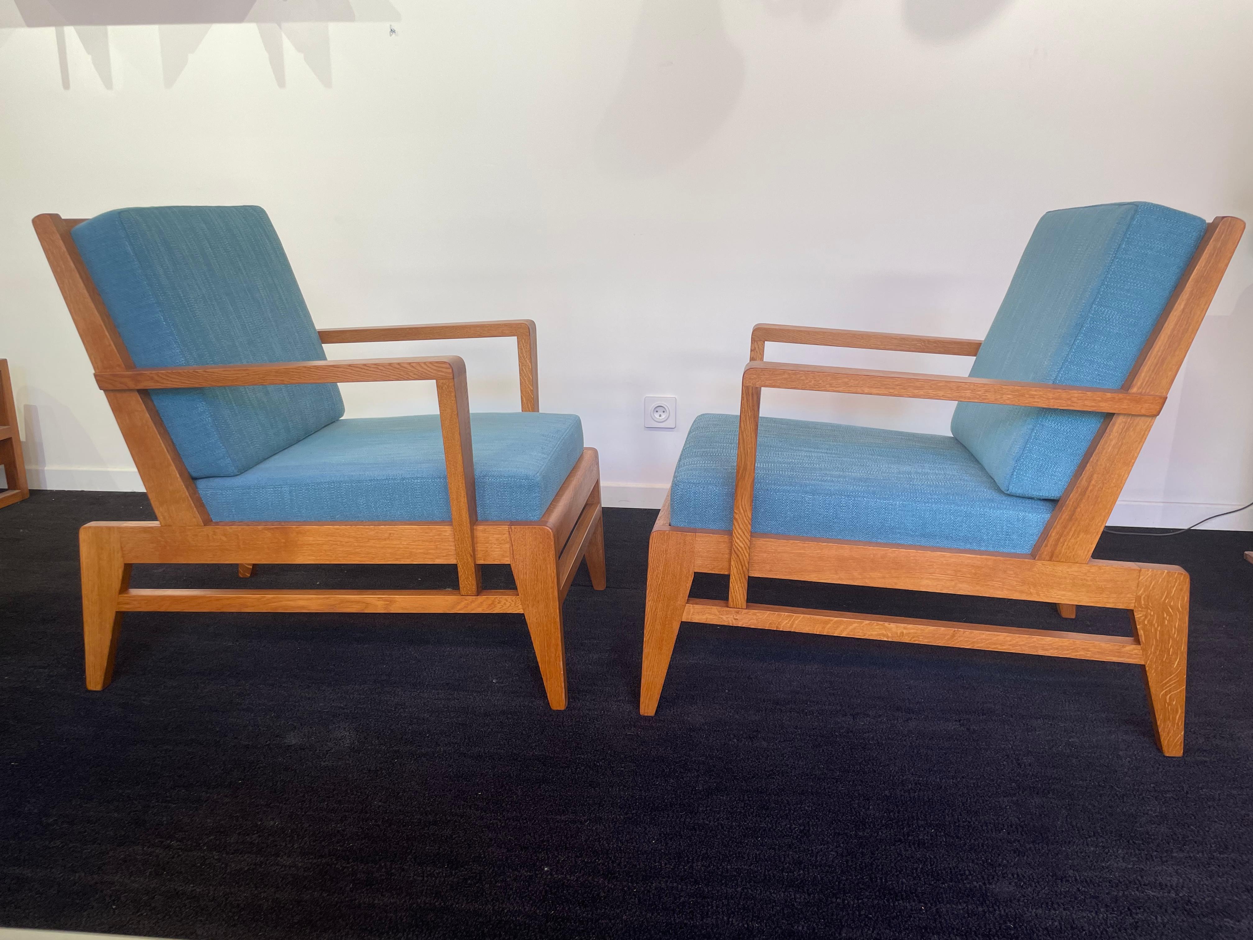 French pair of oak armchairs by René Gabriel 1946 For Sale