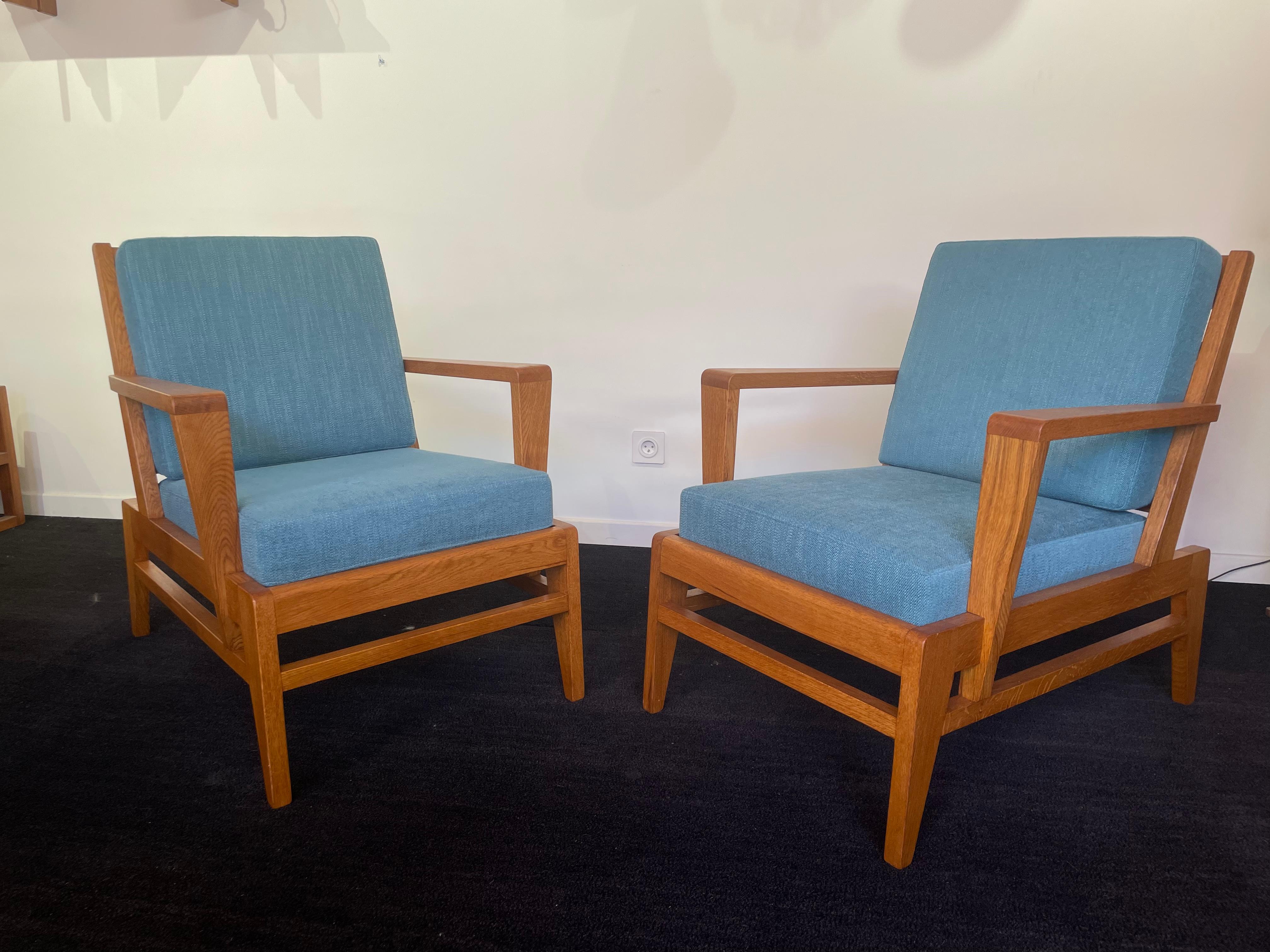 pair of oak armchairs by René Gabriel 1946 For Sale 1