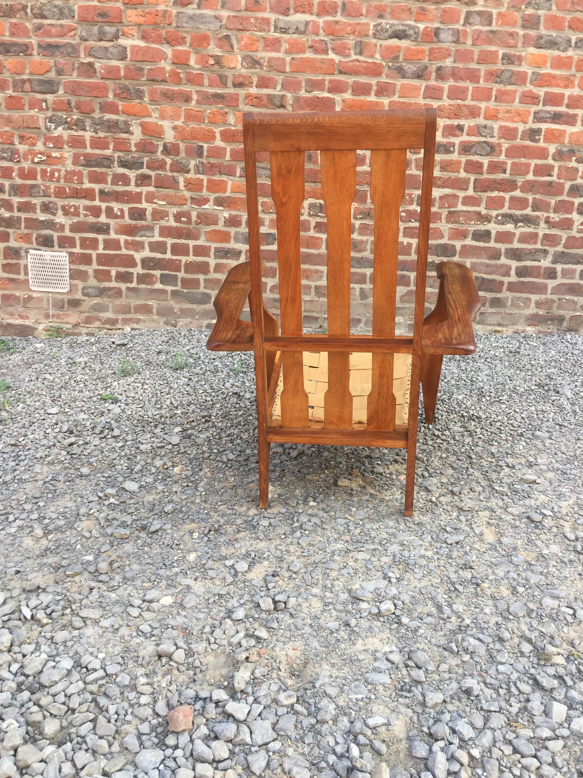 Pair of Oak Armchairs, circa 1950 For Sale 4