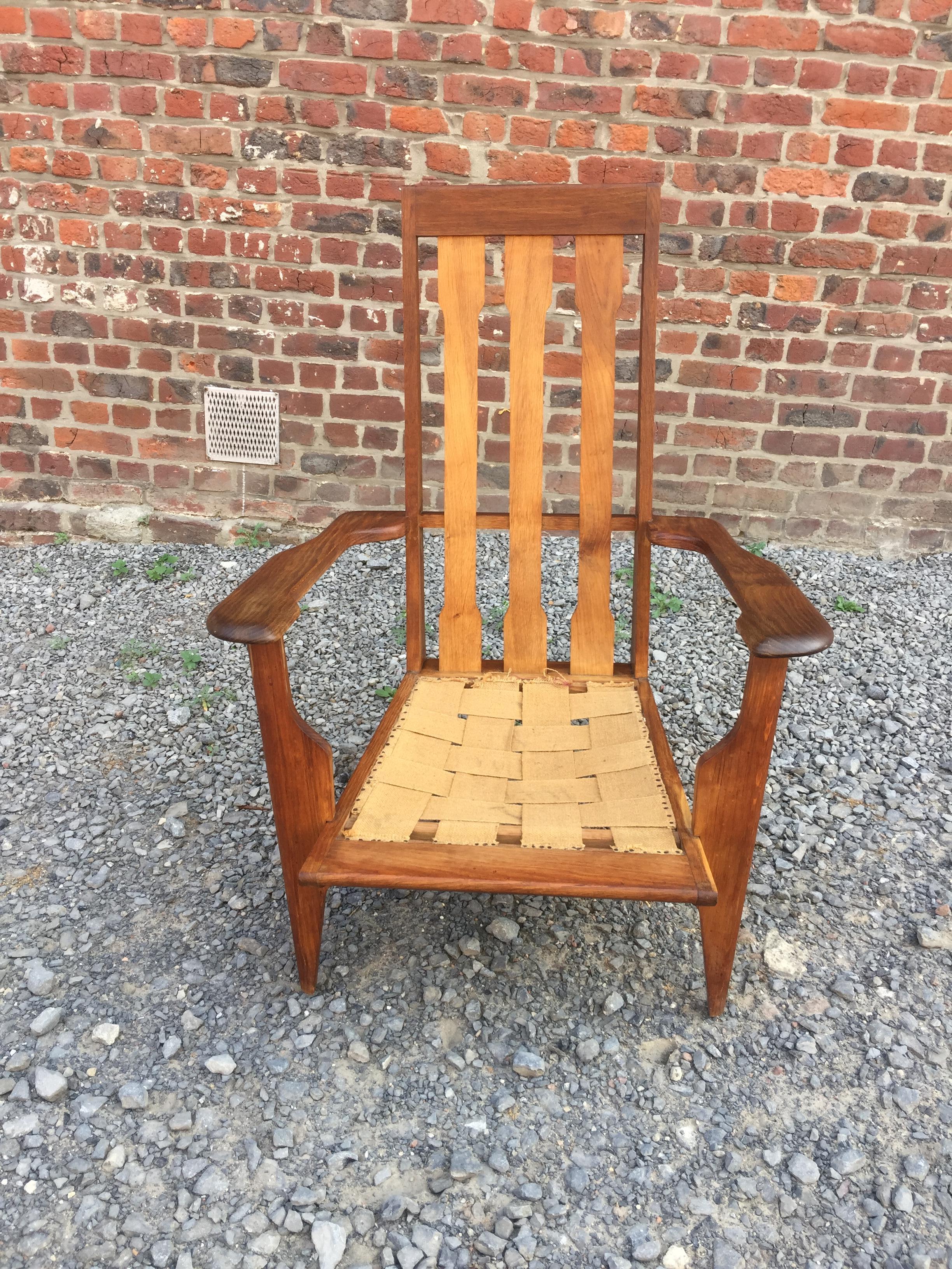 Mid-Century Modern Pair of Oak Armchairs, circa 1950 For Sale
