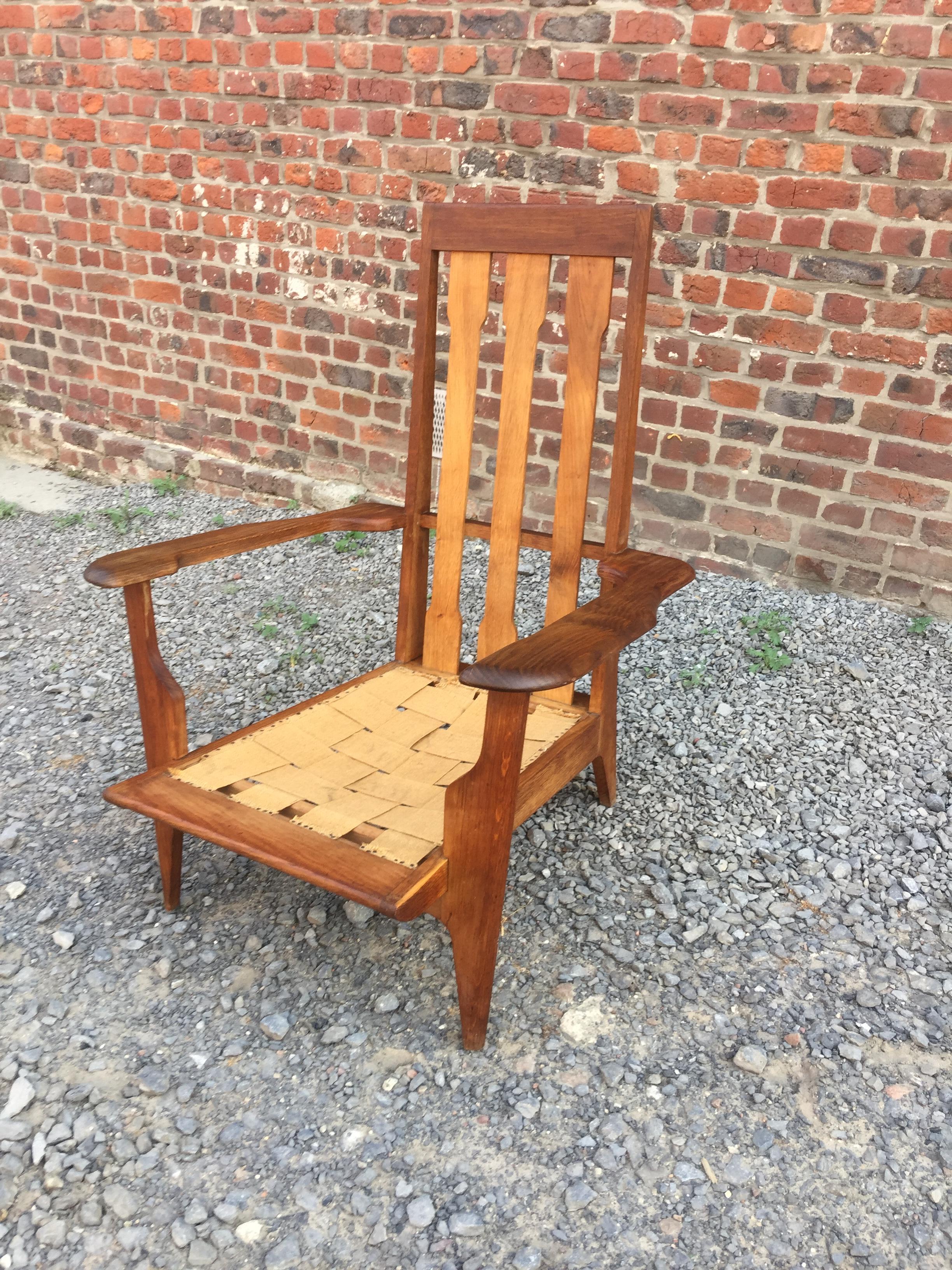 French Pair of Oak Armchairs, circa 1950 For Sale