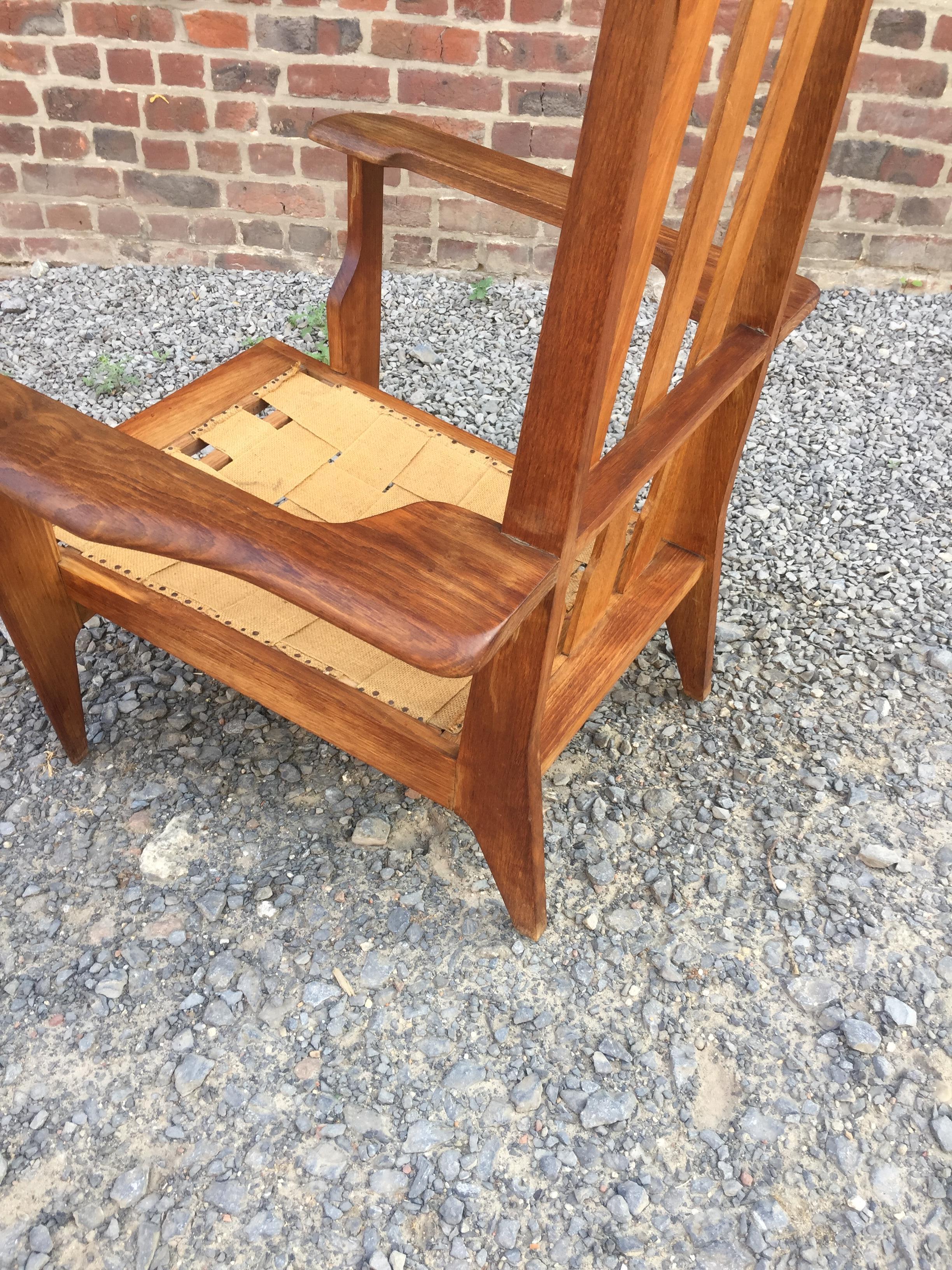 Pair of Oak Armchairs, circa 1950 For Sale 3