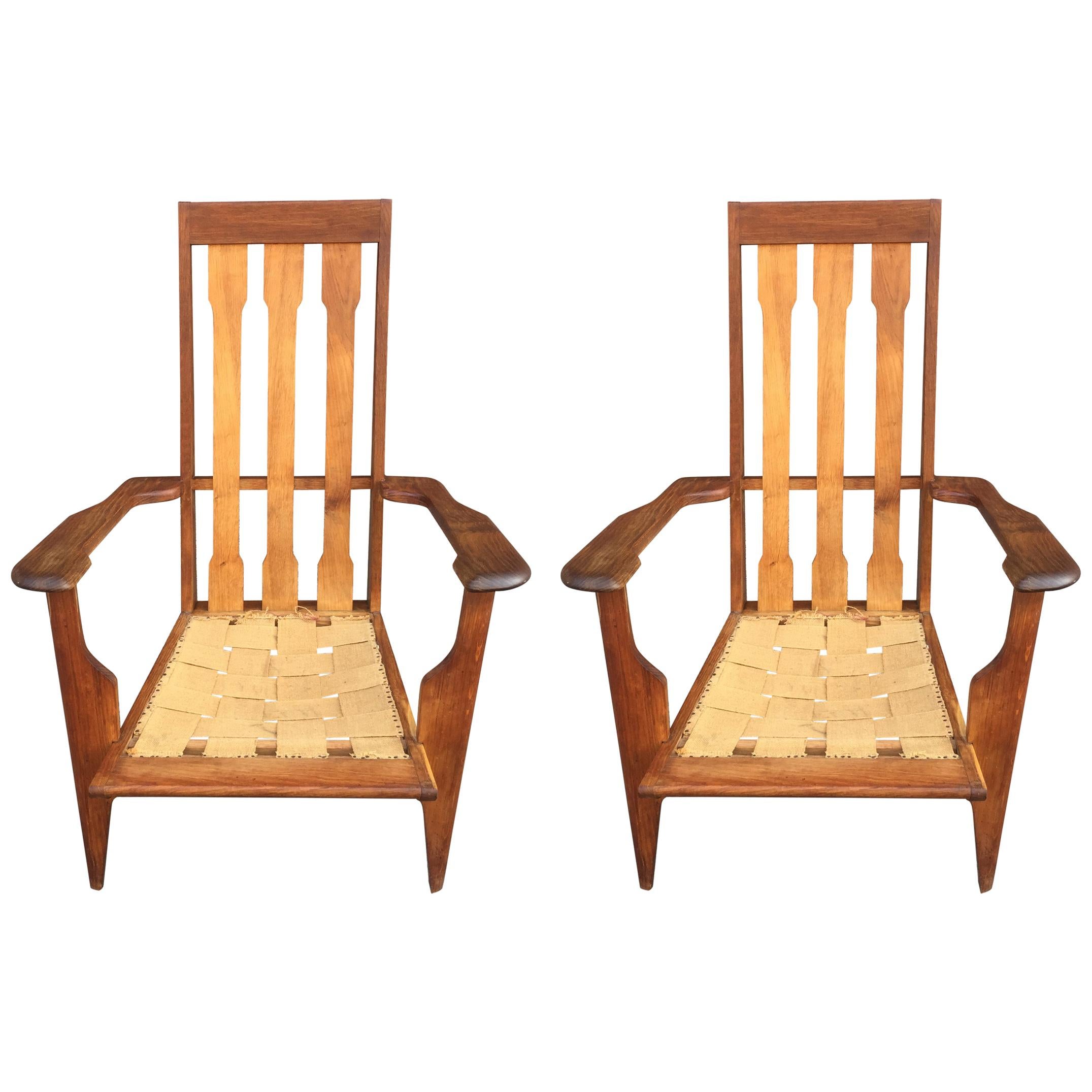 Pair of Oak Armchairs, circa 1950 For Sale