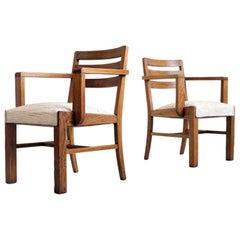 Pair of Oak Armchairs, French Reconstruction, 1945