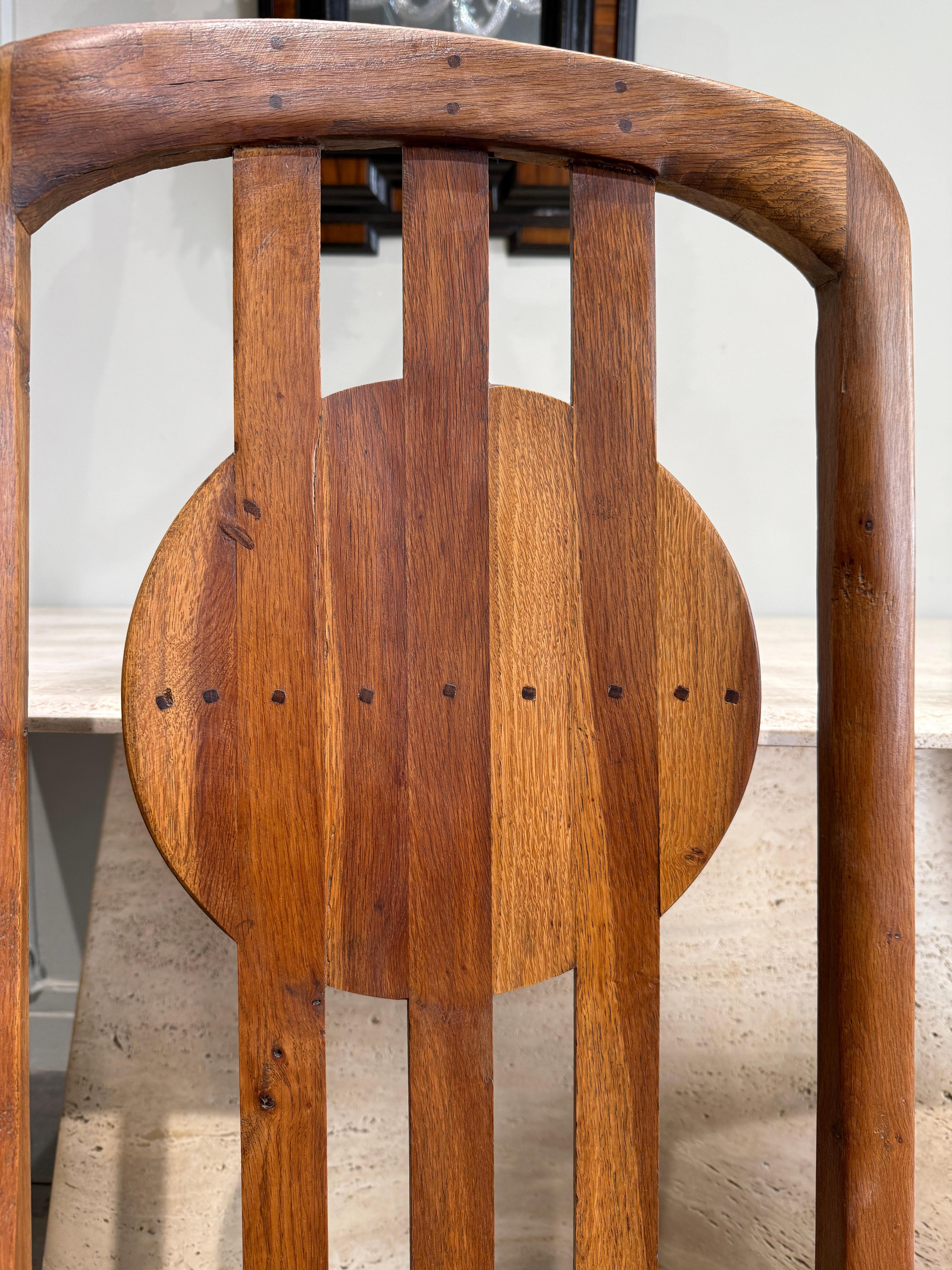 Elegant pair of lounge chairs in oak with nice details Italy circa 1950
They can be placed also as chairs with reclining system 
