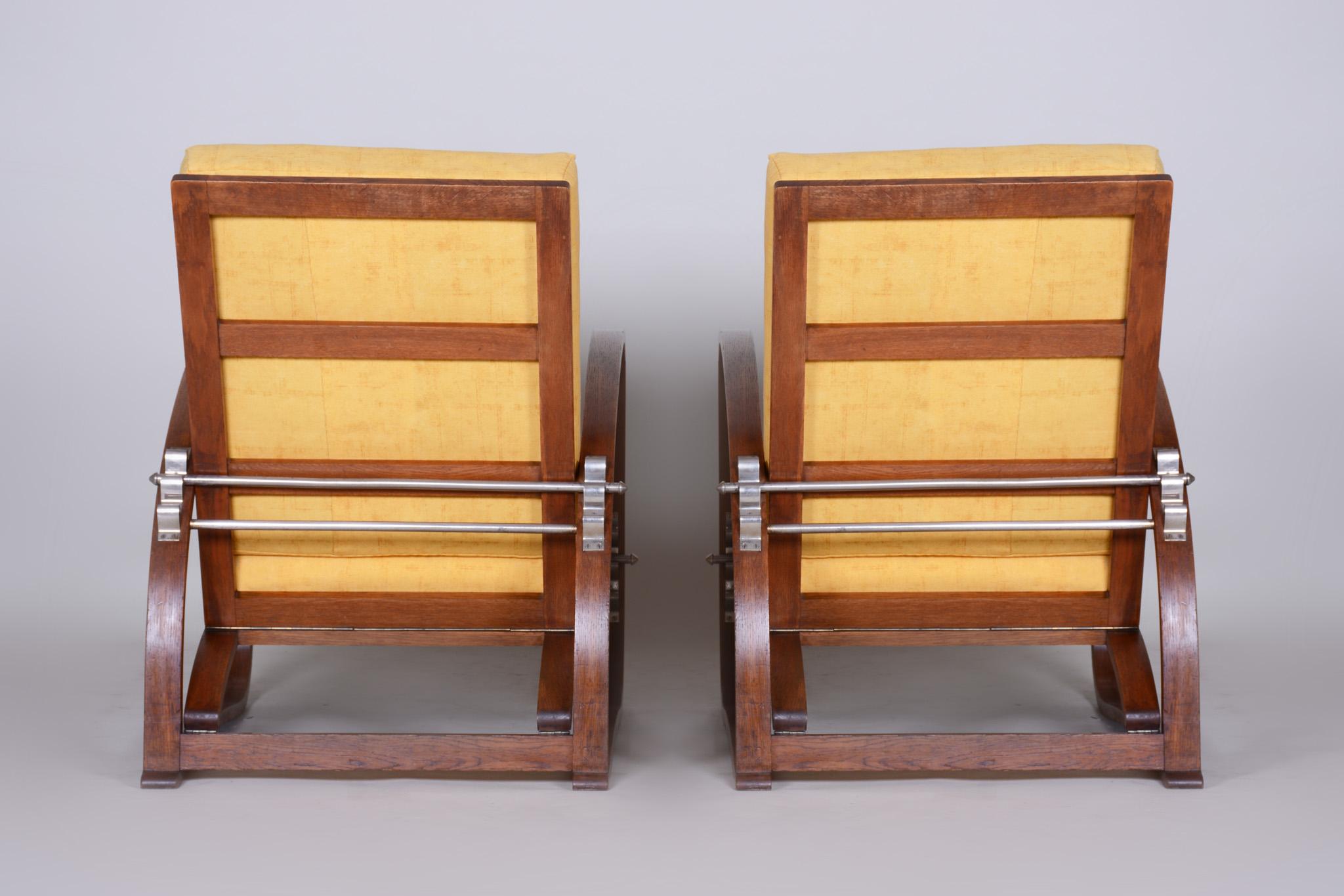 Pair of Oak Art Deco Armchairs by Jindrich Halabala, 1930s, Original Condition 1