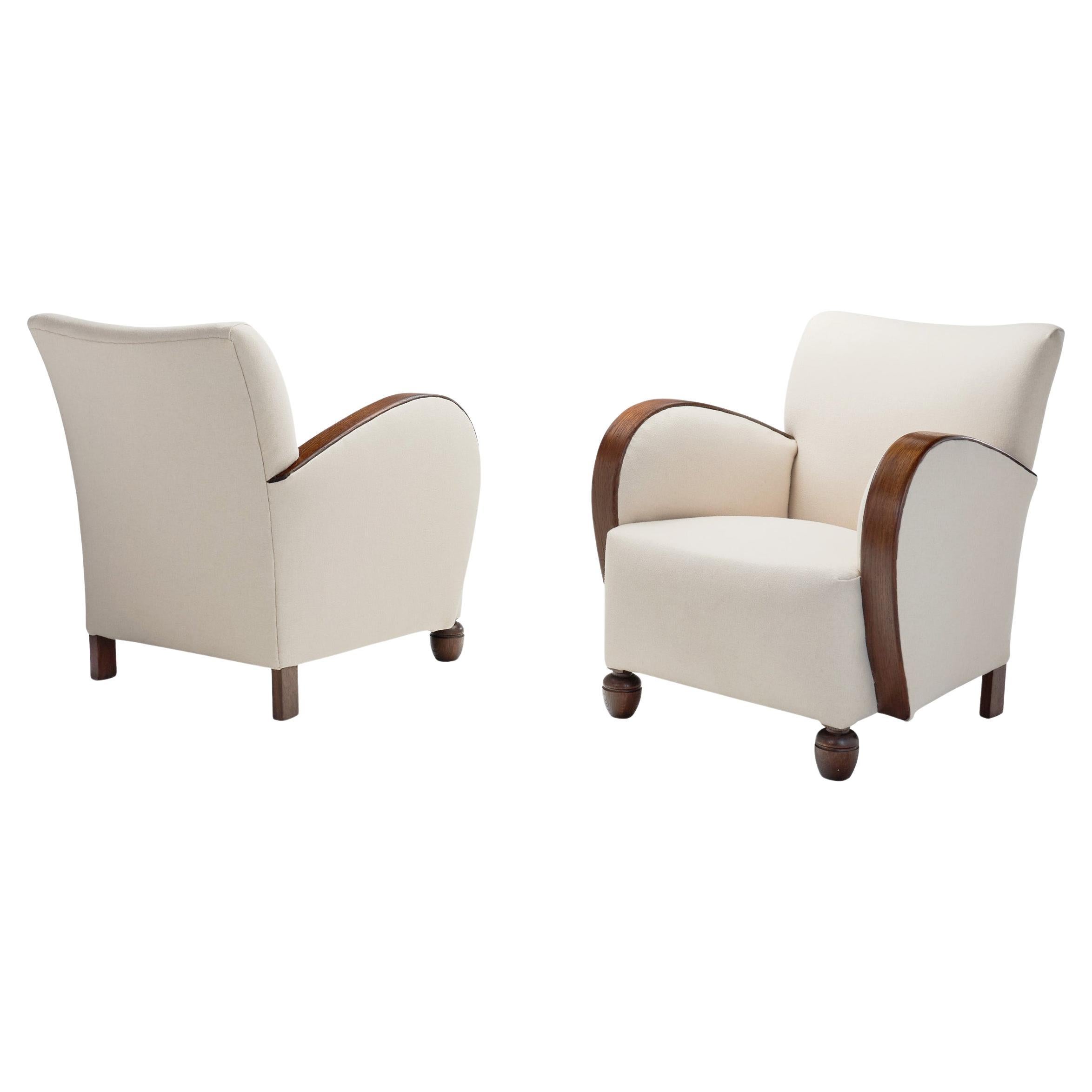 Pair of Oak Art Deco Armchairs, Europe ca 1930s