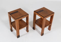 Pair of Oak Art Deco Haagse School Pedestal Tables by Genneper Molen, 1920s