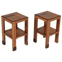 Pair of Oak Art Deco Haagse School Pedestal Tables by Genneper Molen, 1920s