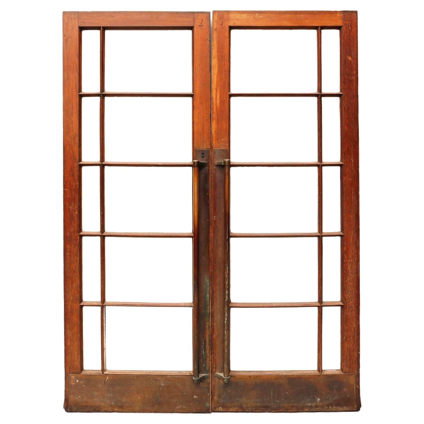 Pair of Oak Art Deco Interior Glazed Doors For Sale