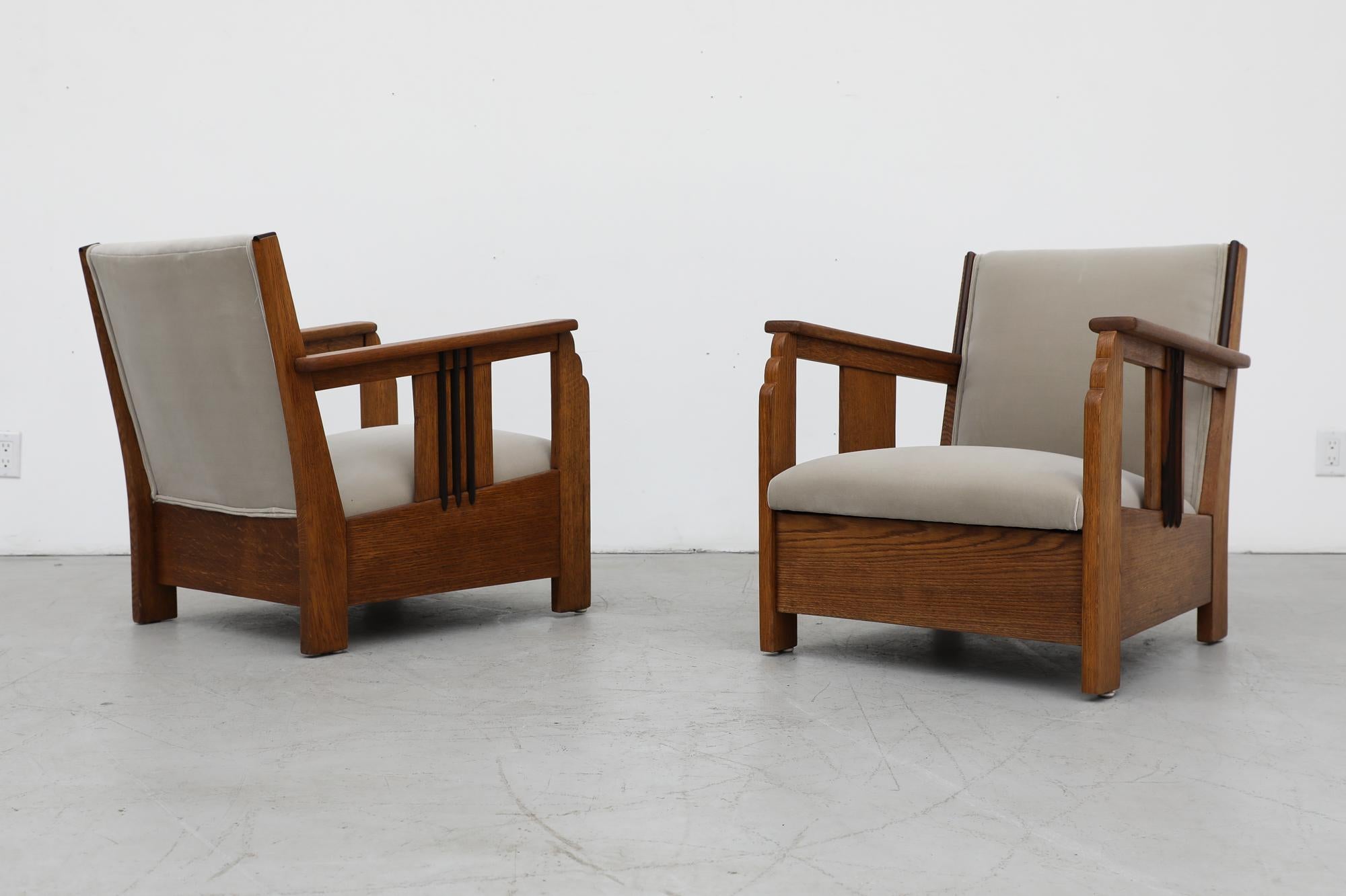 Pair of Oak Art Deco Lounge Chairs with New Upholstery 4