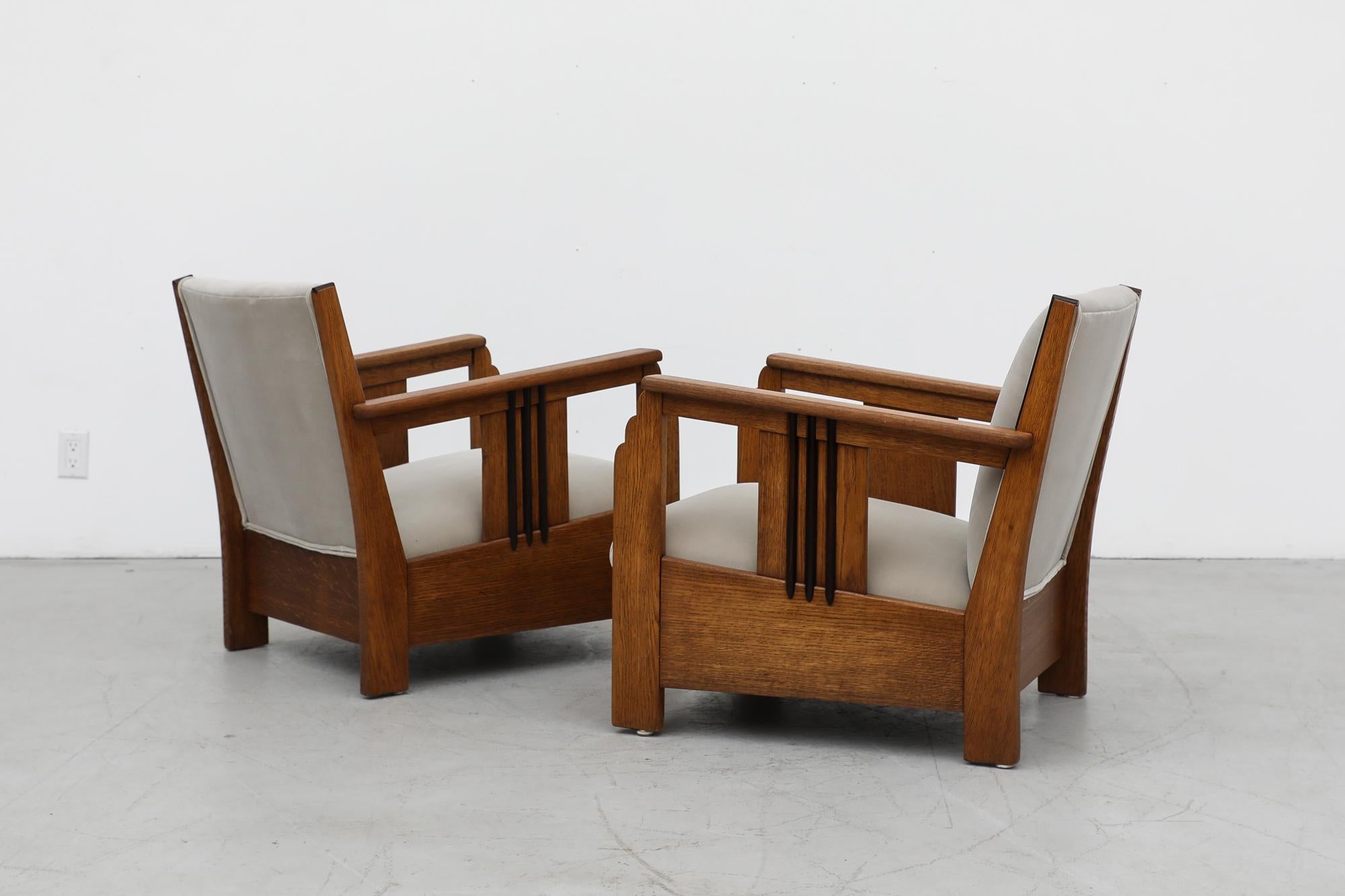 Pair of Oak Art Deco Lounge Chairs with New Upholstery 14
