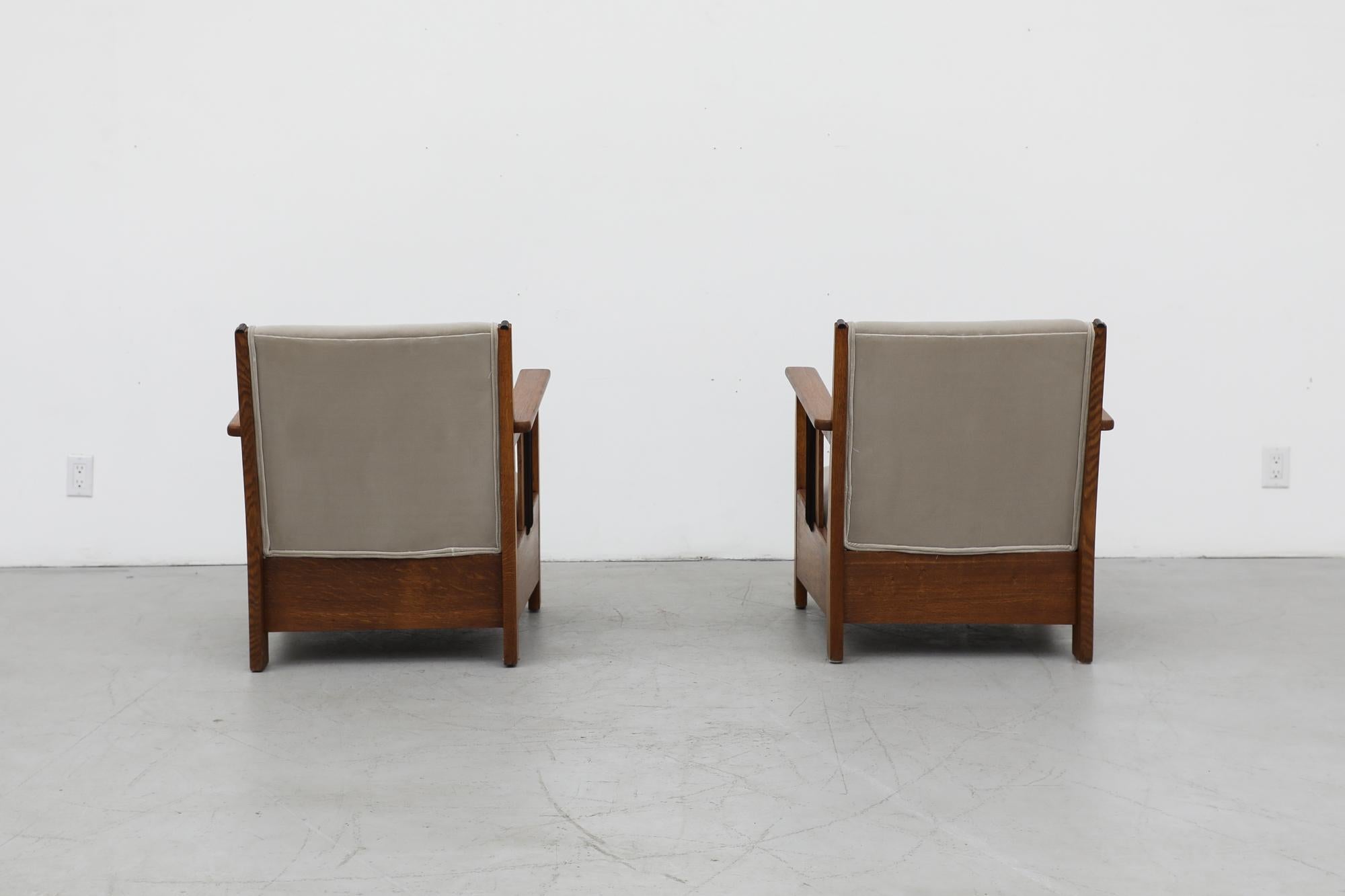 Mid-20th Century Pair of Oak Art Deco Lounge Chairs with New Upholstery