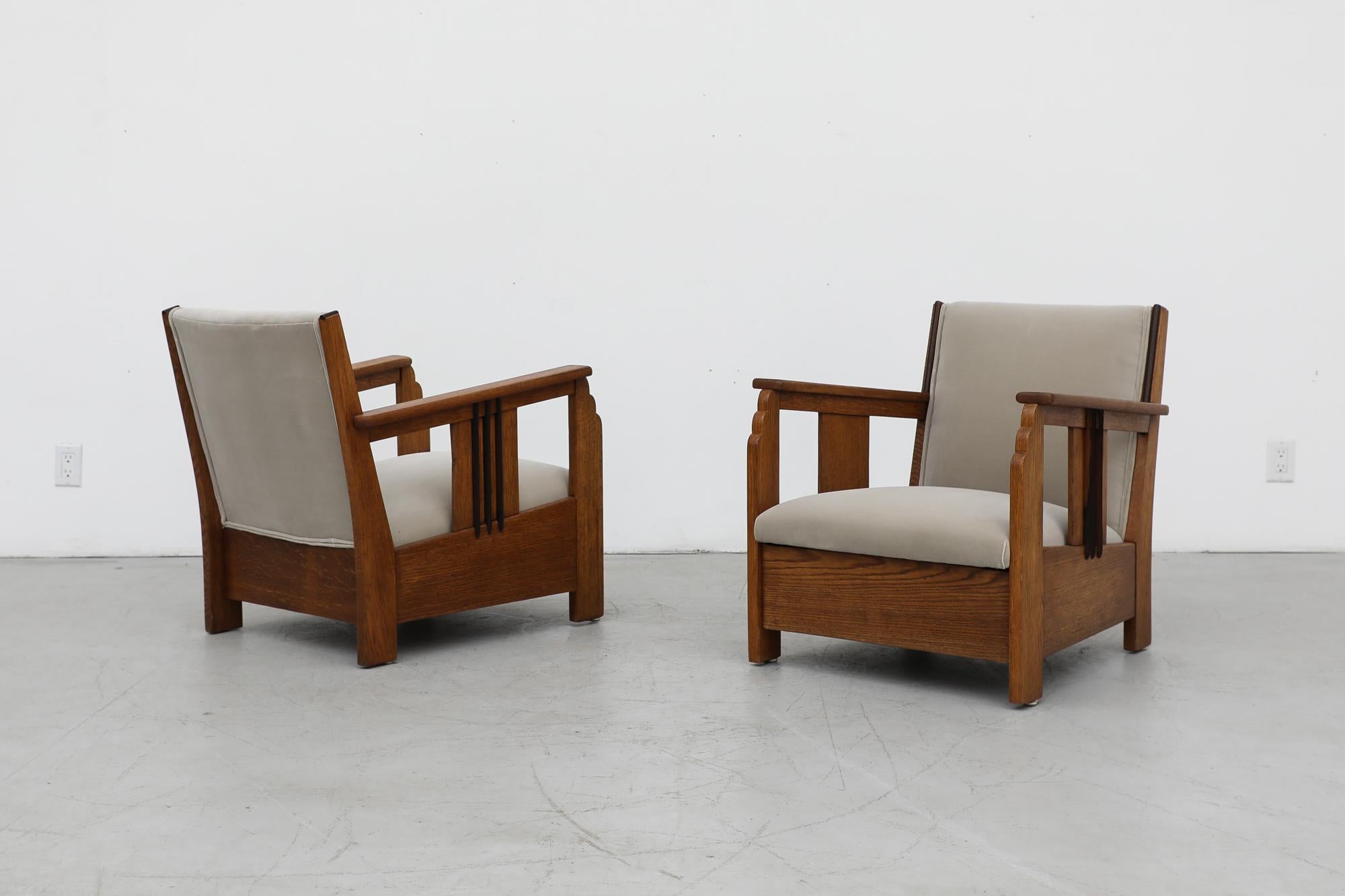 Pair of Oak Art Deco Lounge Chairs with New Upholstery 2
