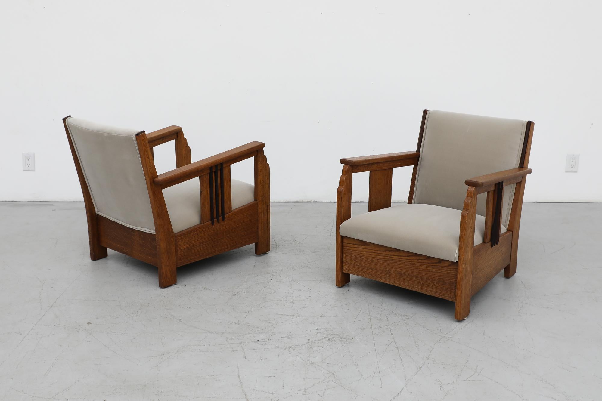 Pair of Oak Art Deco Lounge Chairs with New Upholstery 3