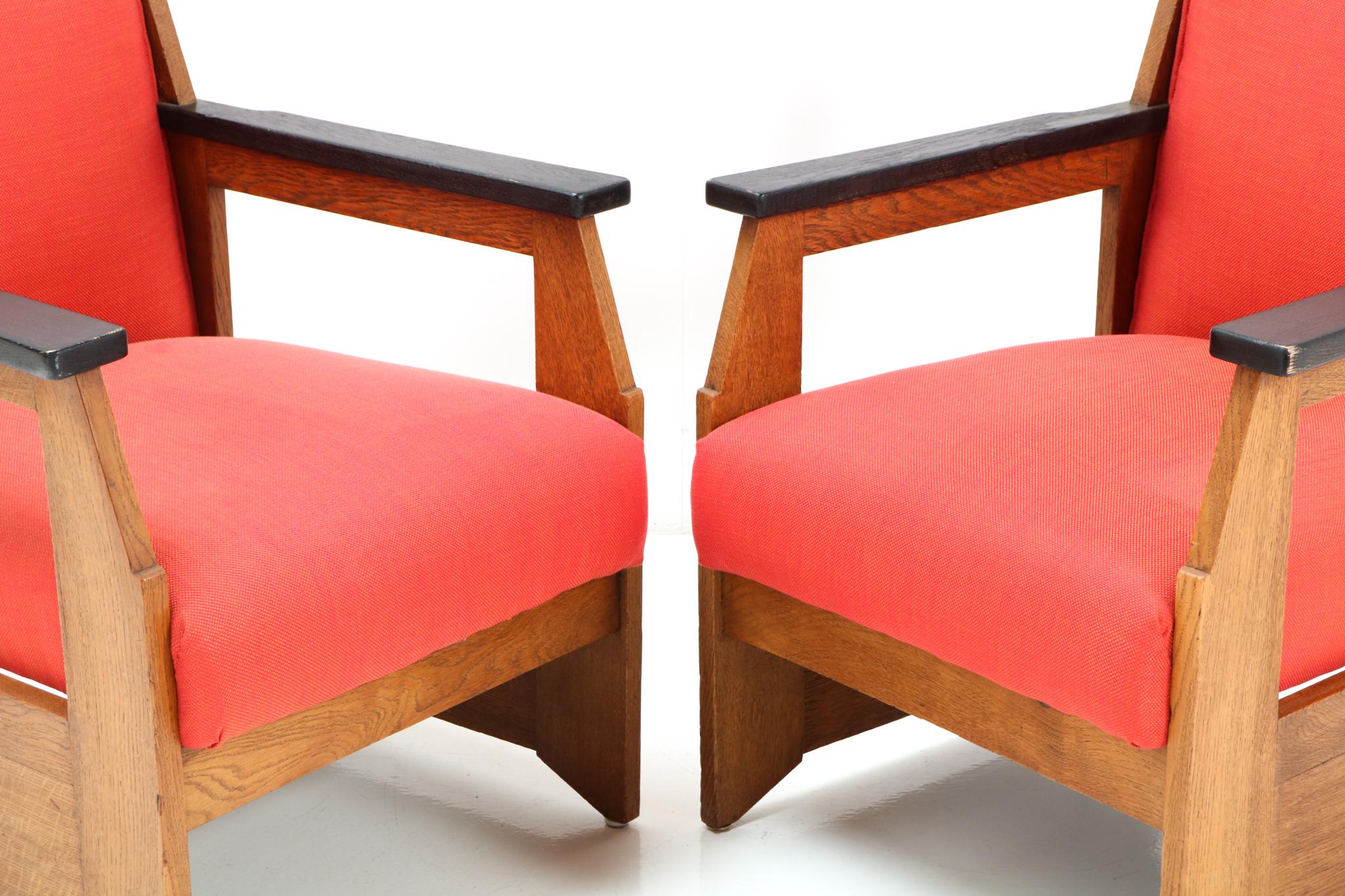 Pair of Oak Art Deco Modernist Easy Chairs by Hendrik Wouda for Pander, 1924 For Sale 6