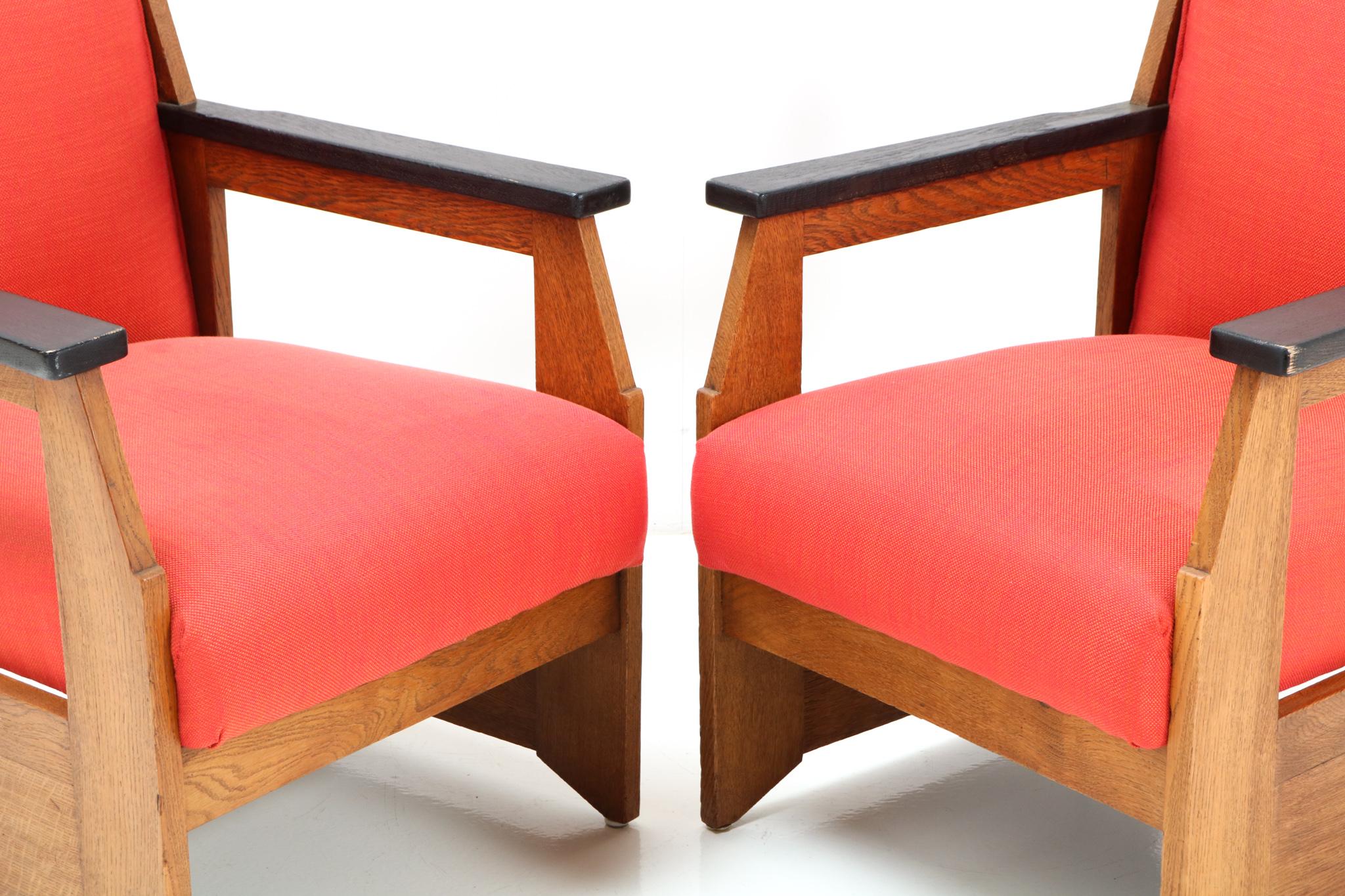 Pair of Oak Art Deco Modernist Easy Chairs by Hendrik Wouda for Pander, 1924 6