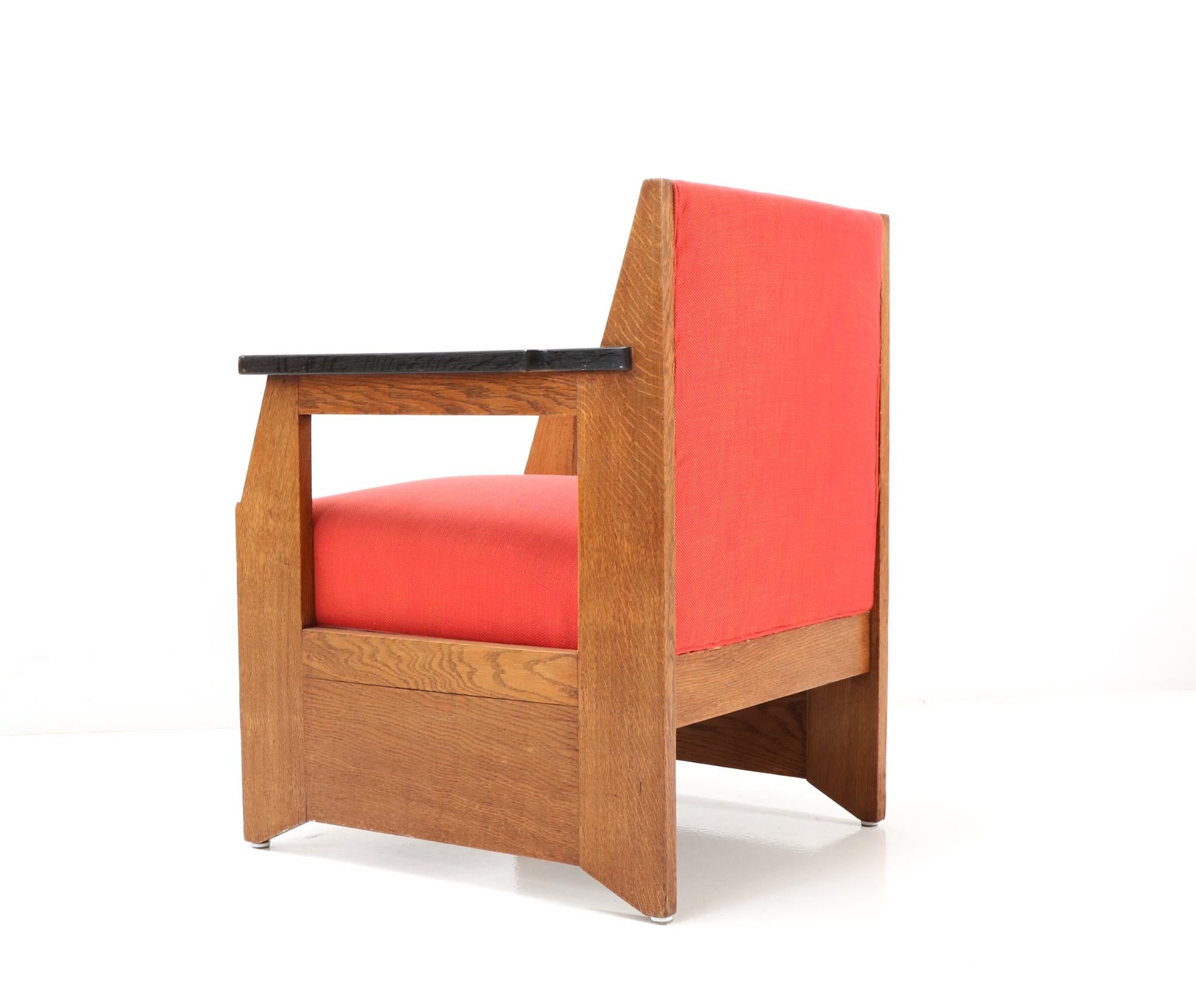Pair of Oak Art Deco Modernist Easy Chairs by Hendrik Wouda for Pander, 1924 For Sale 1