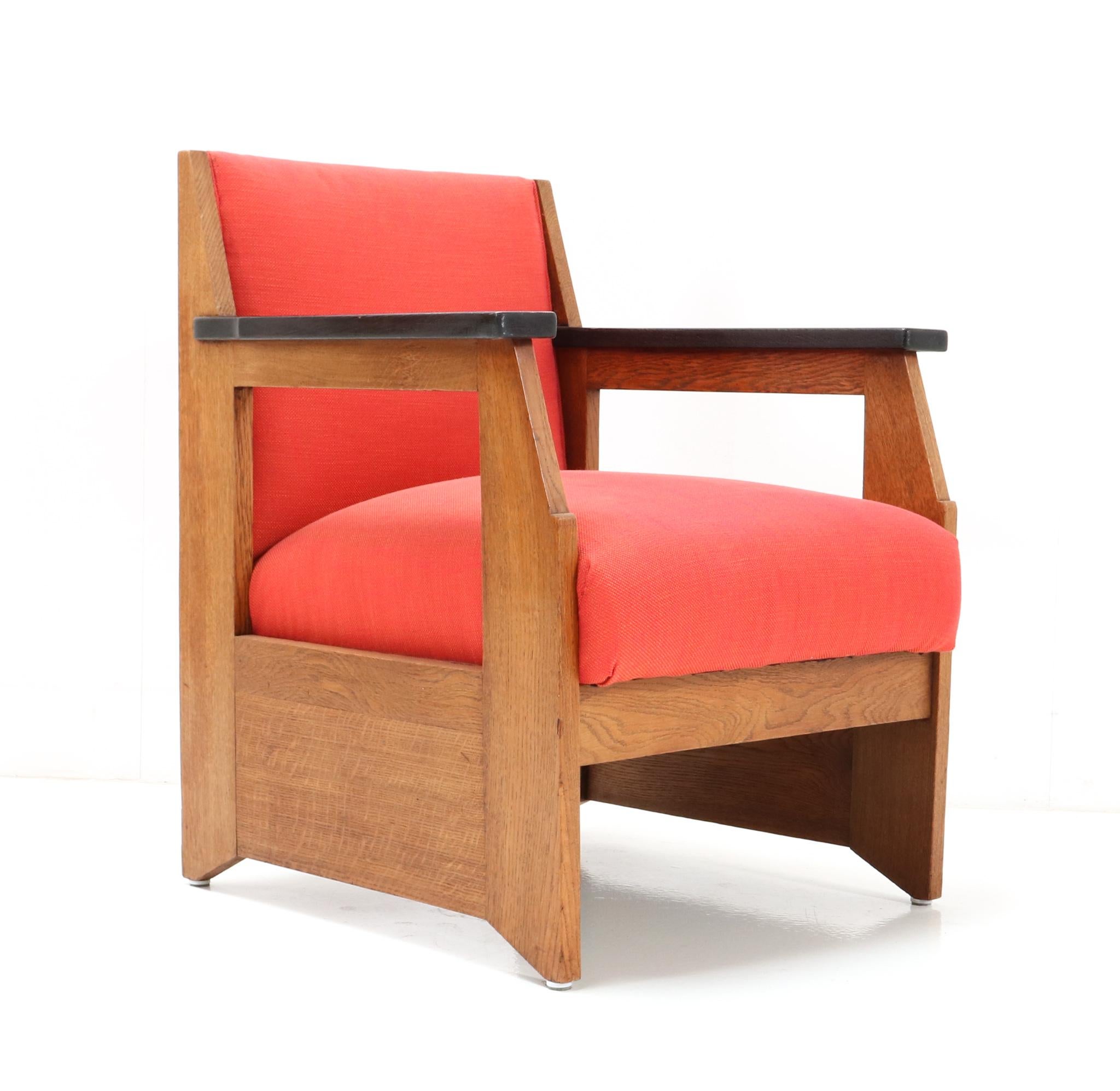 Pair of Oak Art Deco Modernist Easy Chairs by Hendrik Wouda for Pander, 1924 For Sale 3