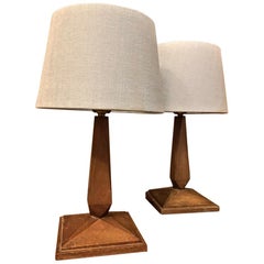 Pair of Oak Art Deco Modernist Tablelamps