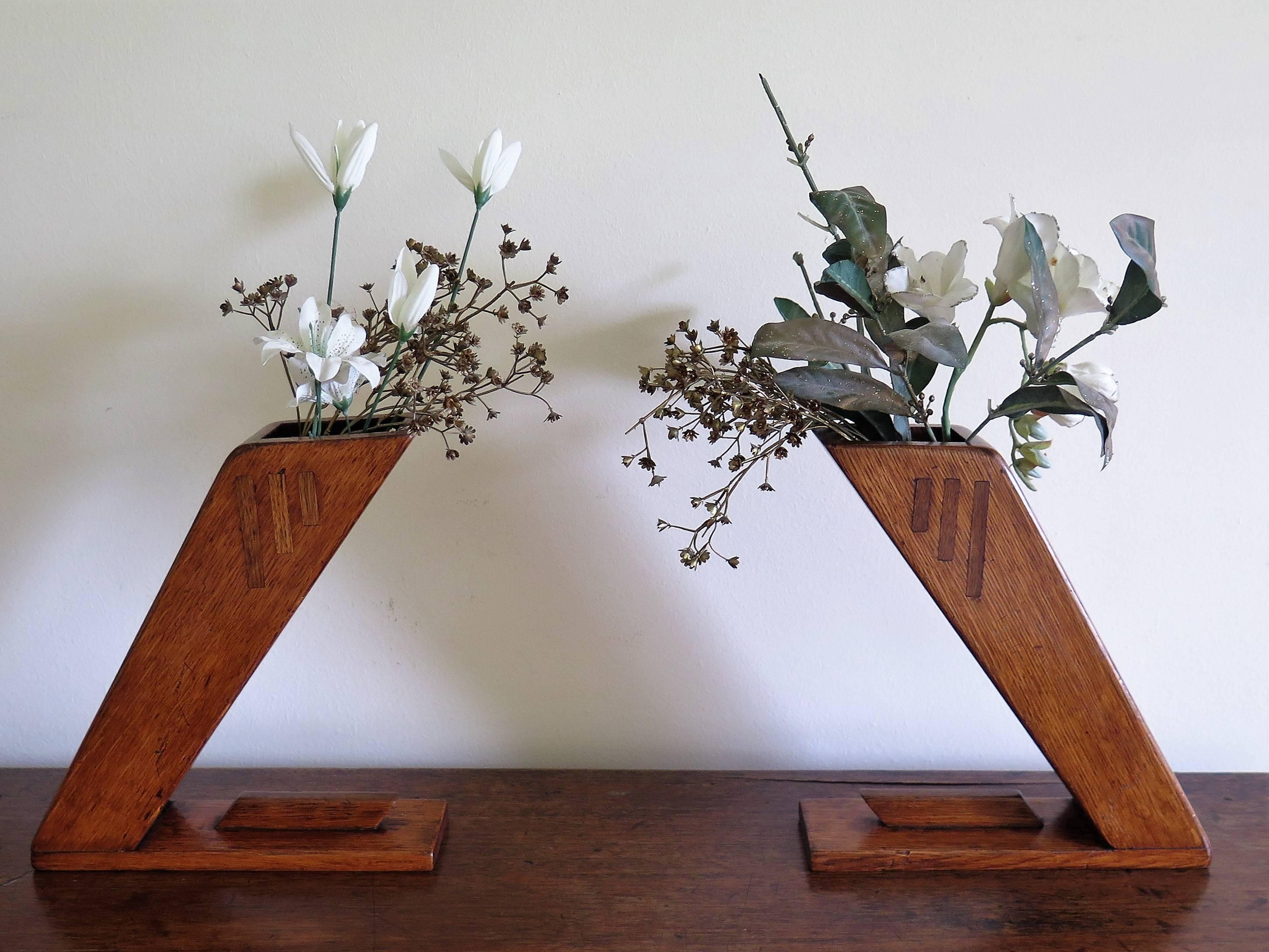 Arts and Crafts PAIR of Vases or Bookends Inlaid Oak, Circa 1890 For Sale 6