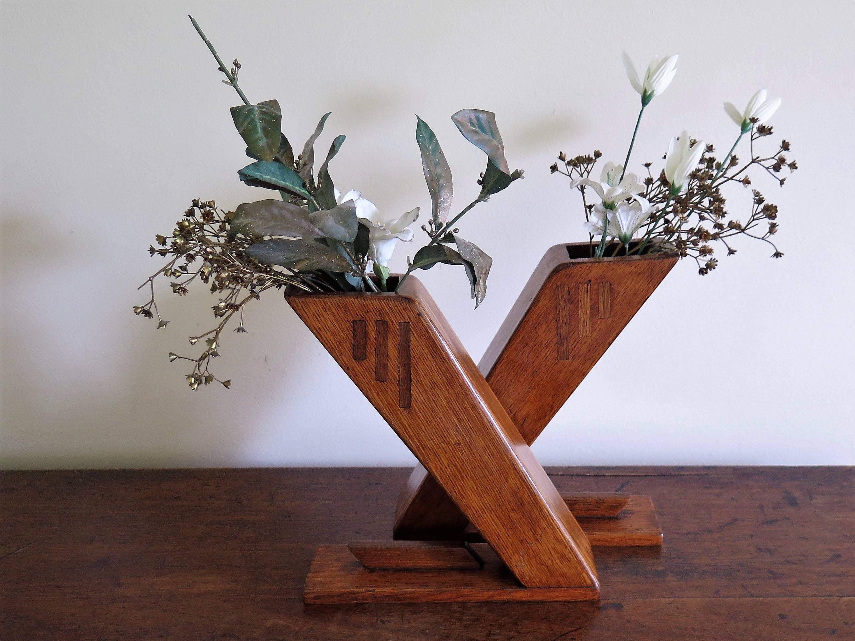 Arts and Crafts PAIR of Vases or Bookends Inlaid Oak all handmade, Circa 1890 7