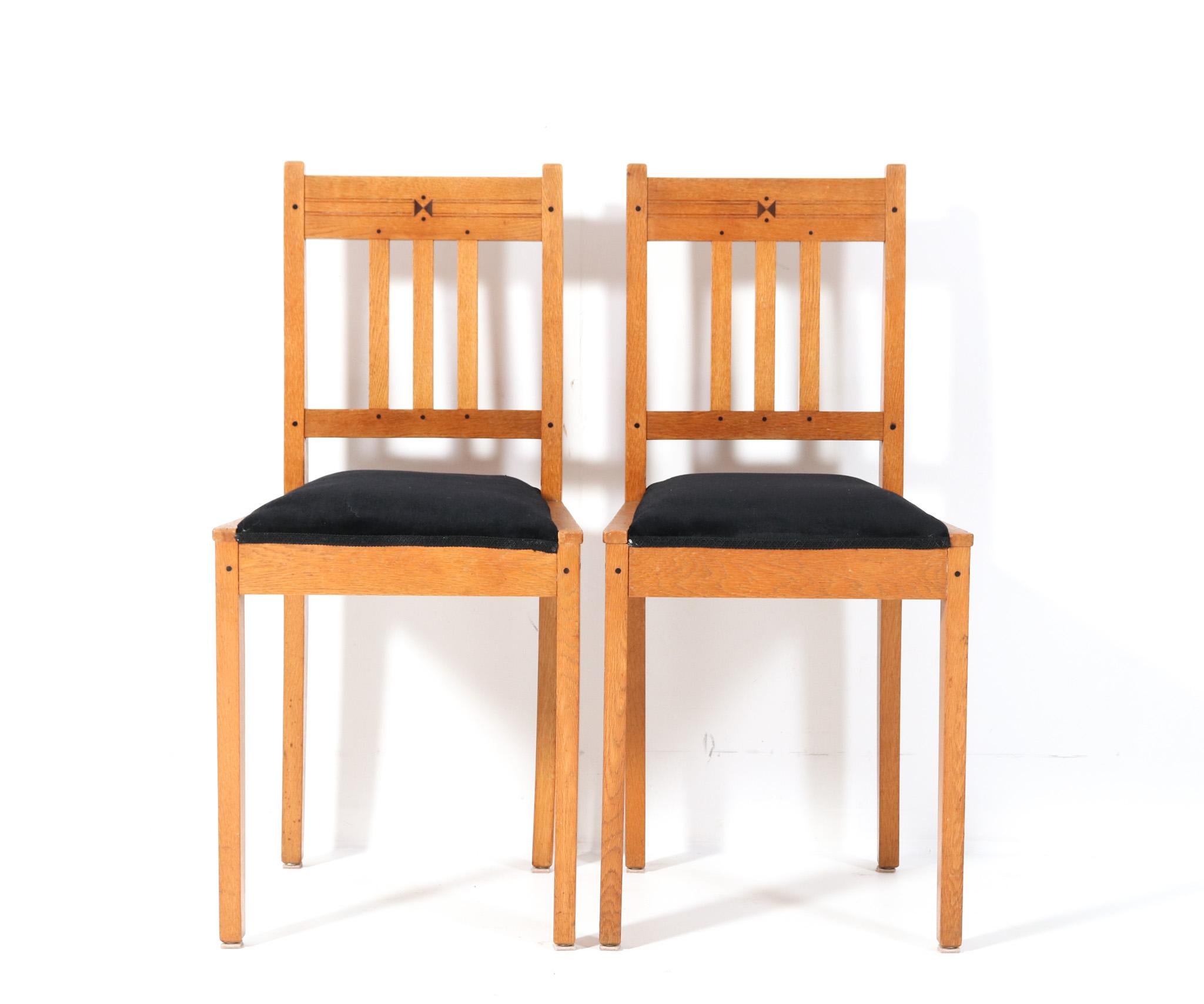 Fabric Pair of Oak Arts & Crafts Art Nouveau Side Chairs by Jac. van den Bosch, 1904 For Sale