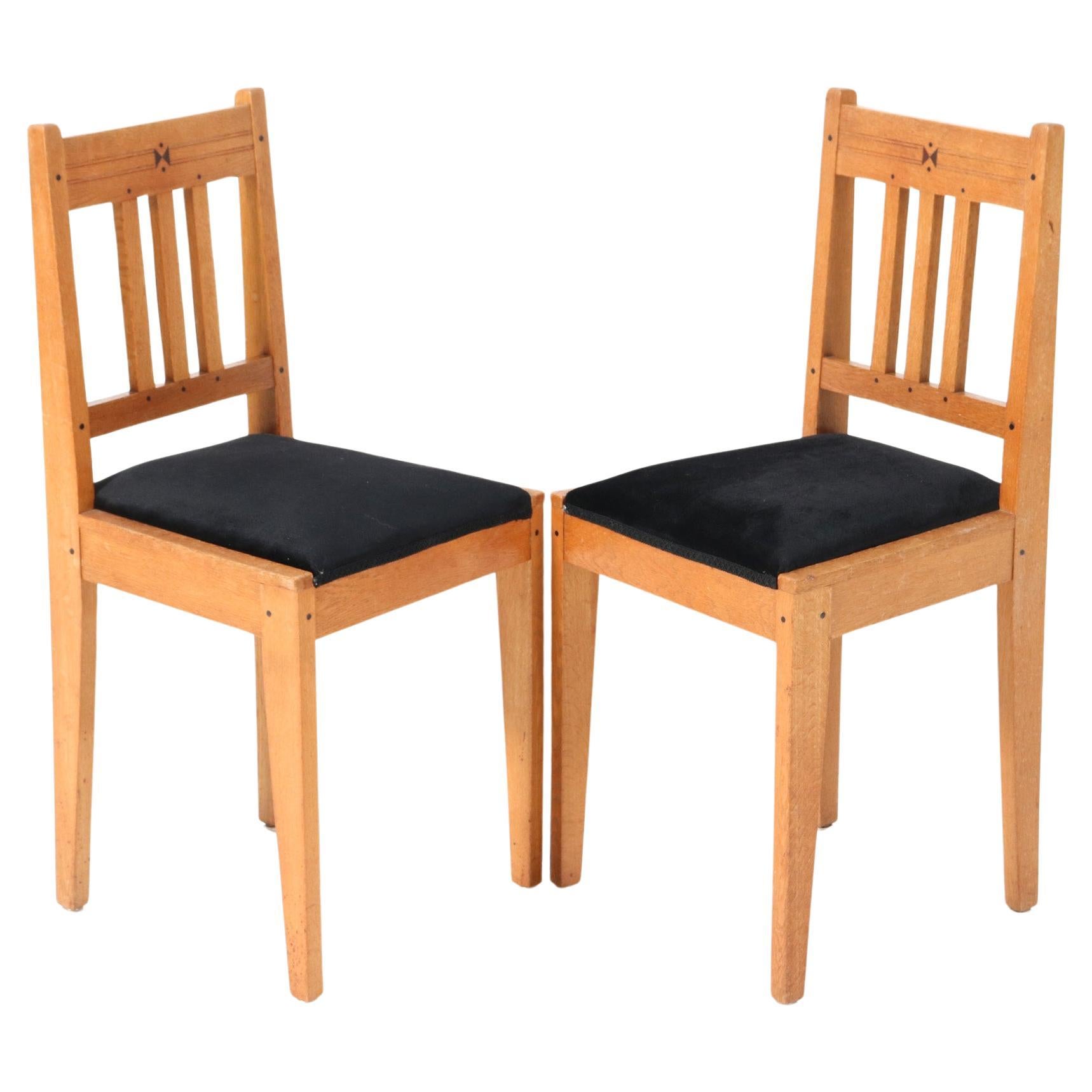 Pair of Oak Arts & Crafts Art Nouveau Side Chairs by Jac. van den Bosch, 1904